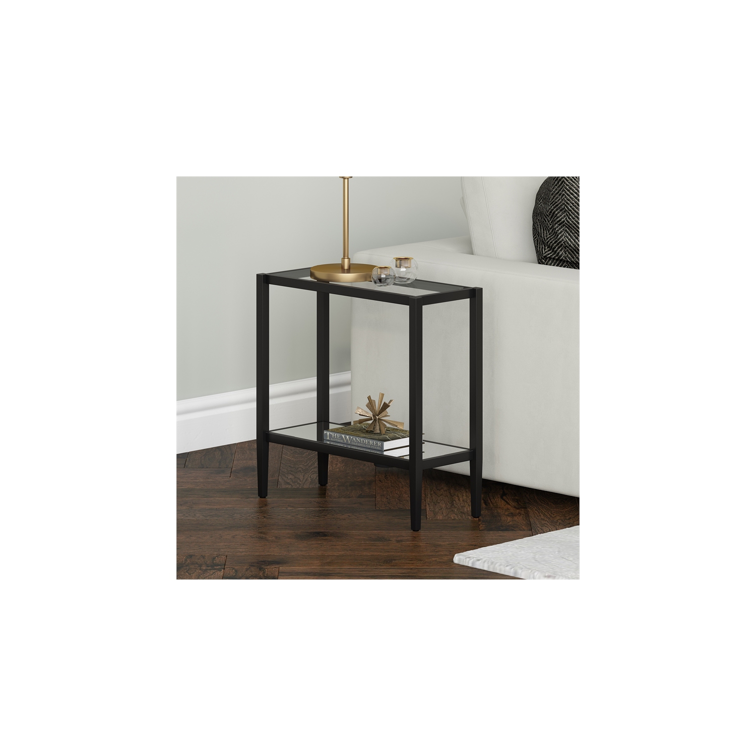 Henn&Hart 24" Blackened Bronze Metal/Glass Side Table