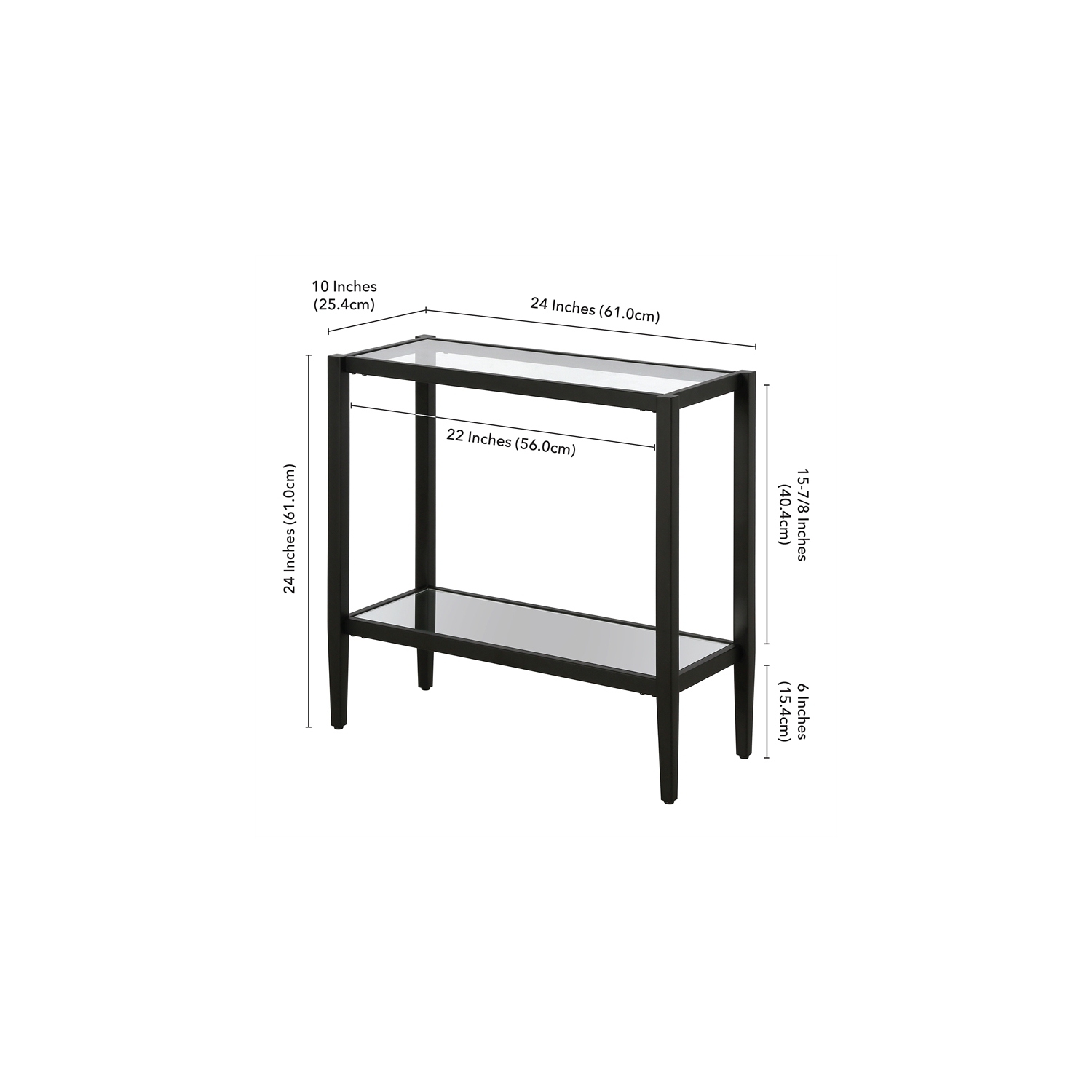 Henn&Hart 24" Blackened Bronze Metal/Glass Side Table