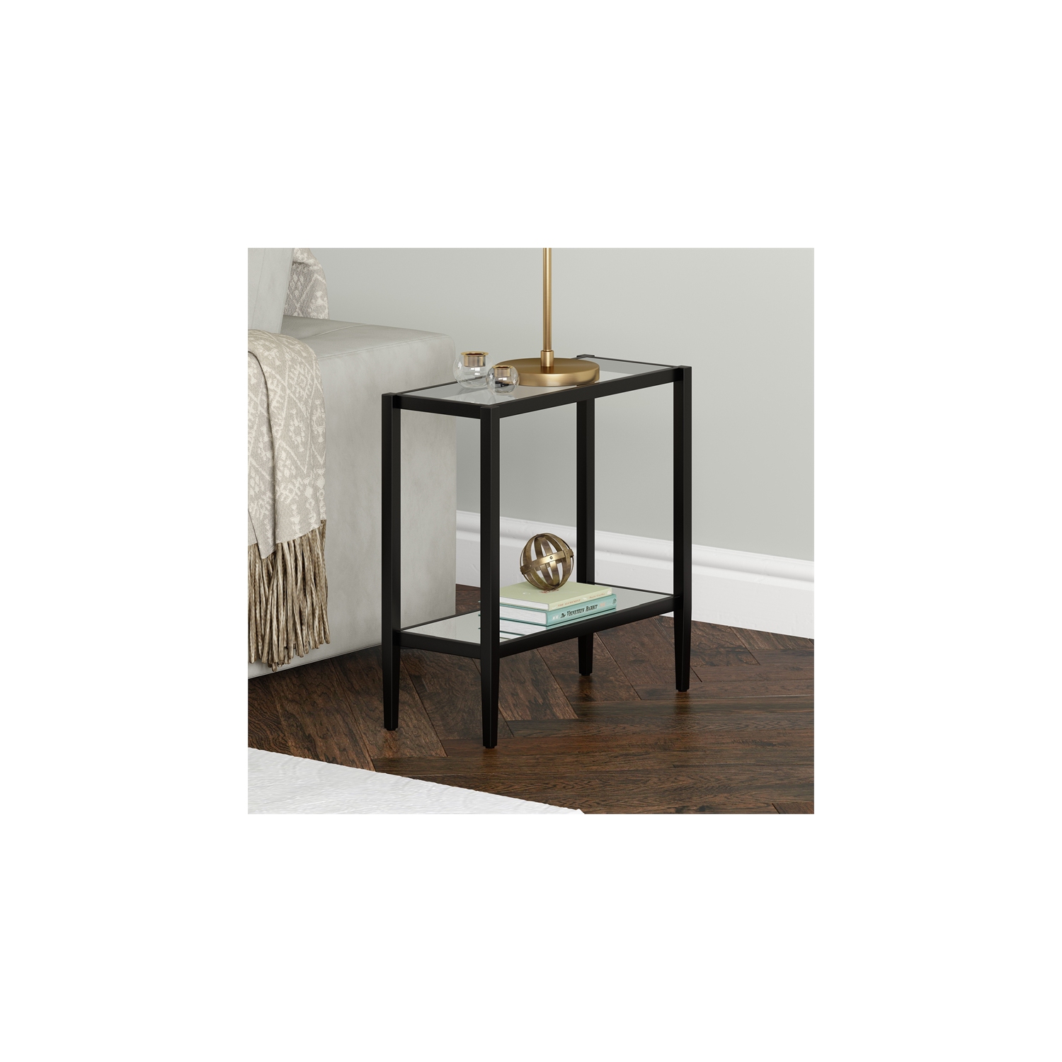 Henn&Hart 24" Blackened Bronze Metal/Glass Side Table