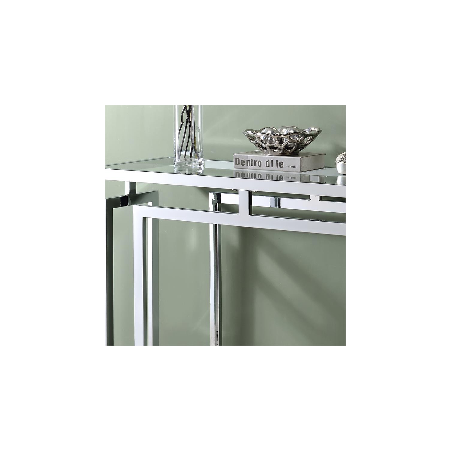 Table console contemporaine avec dessus en verre Furniture of America Maphone en chrome