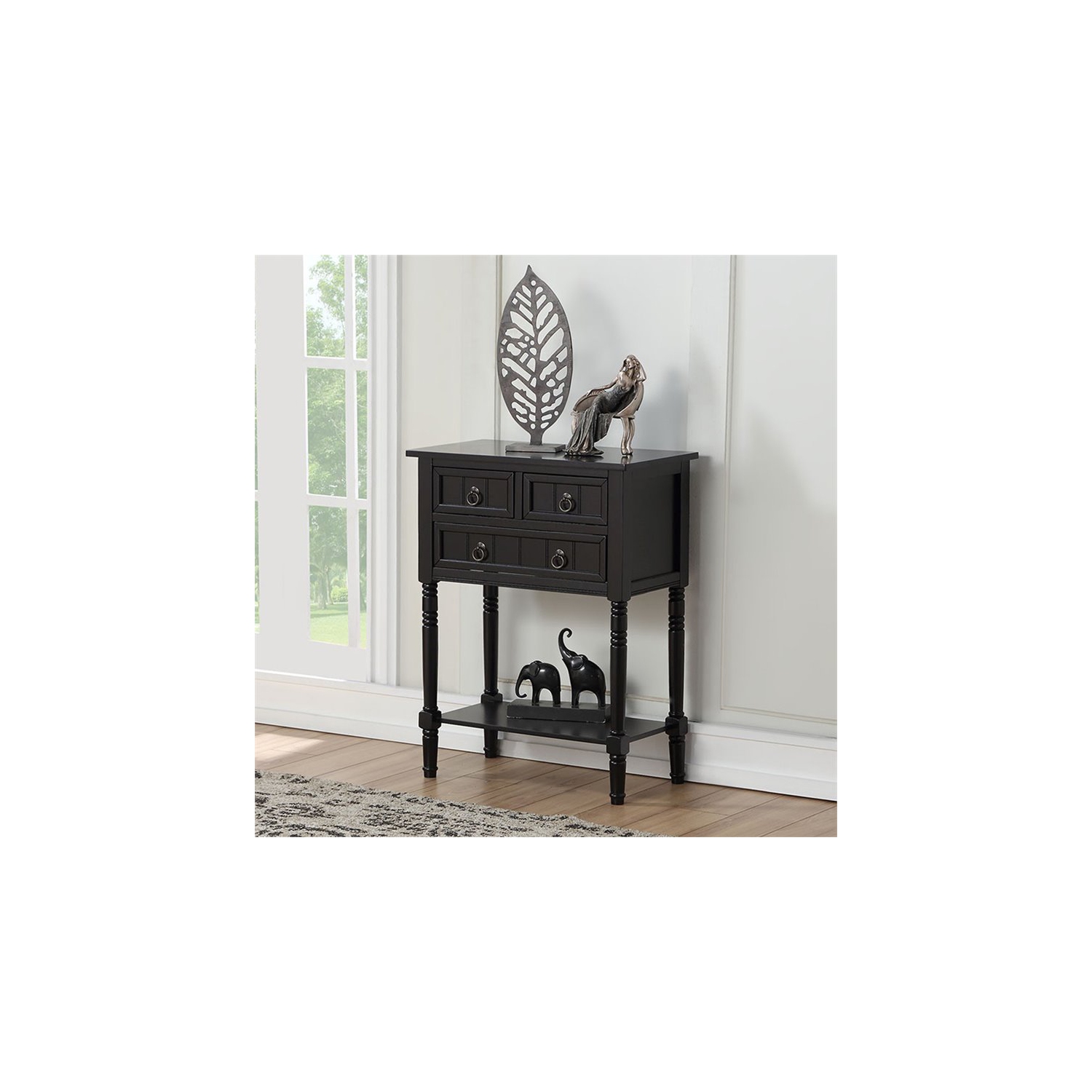 Convenience Concepts Kendra Console Table in Black Wood Finish