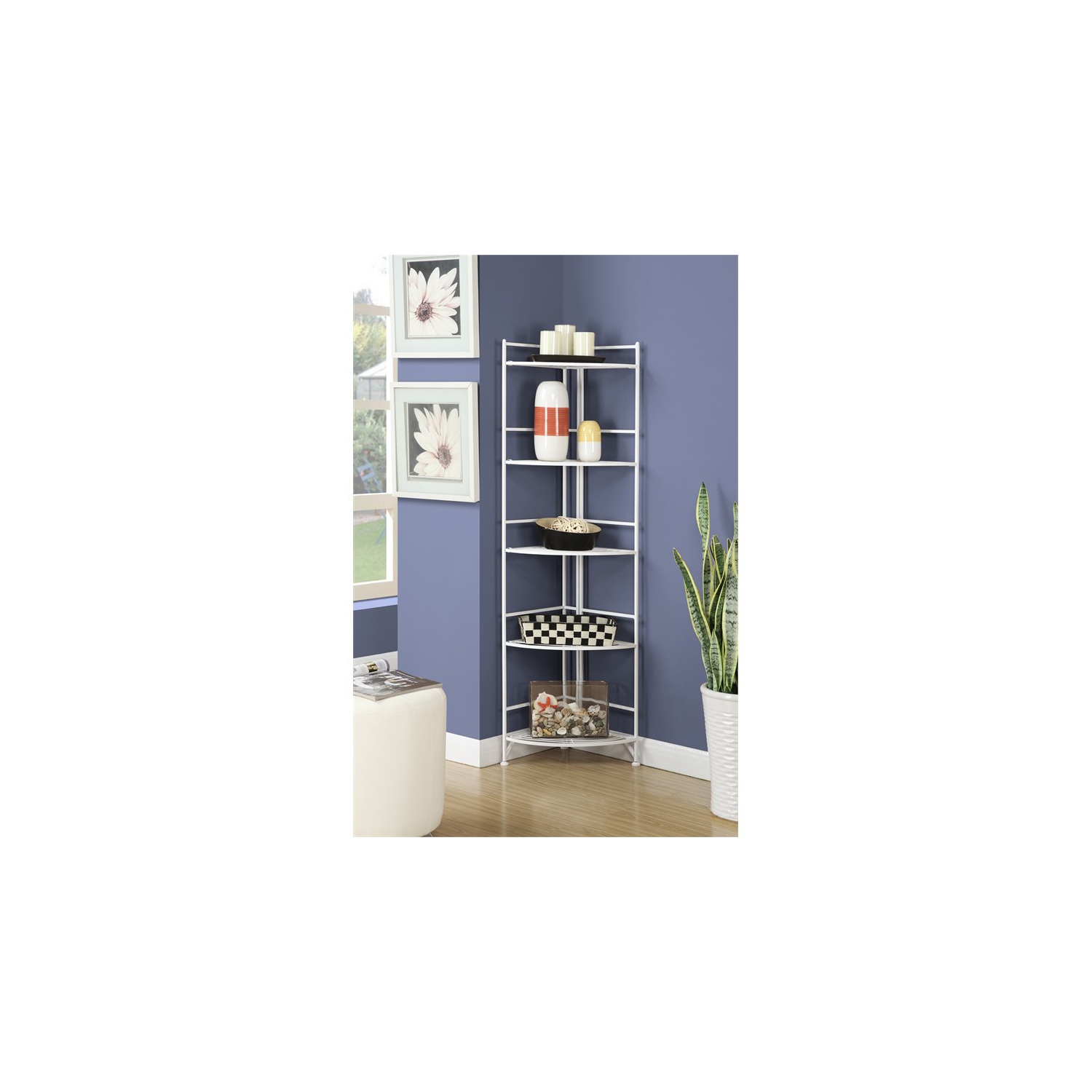 Étagère de coin pliante à cinq niveaux en métal blanc Pemberly Row