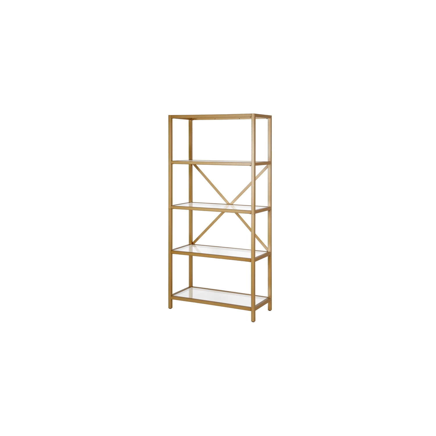 Henn&Hart Metal 63" 4 Tier Metal Bookcase Brushed Brass Finish with Glass Top