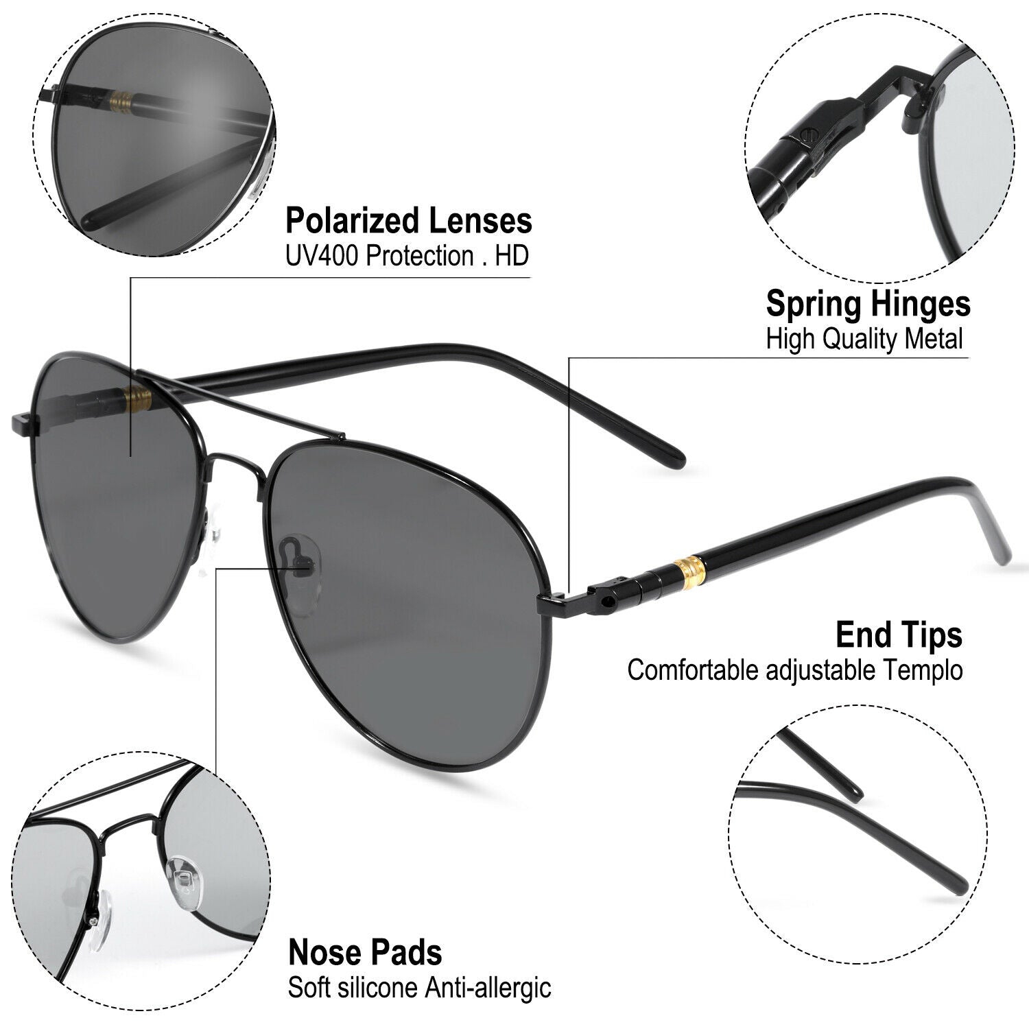 Photochromic Sunglasses, Aviator Polarized Driving Glasses w/Large Metal  Frame