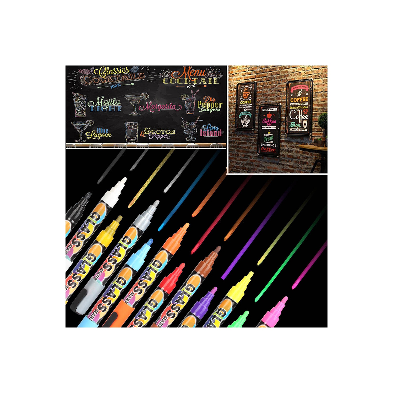 NEW 12 Colors Sets Liquid Chalk Art Marker Pens Boxed Metal Glass LED Writin-6mm