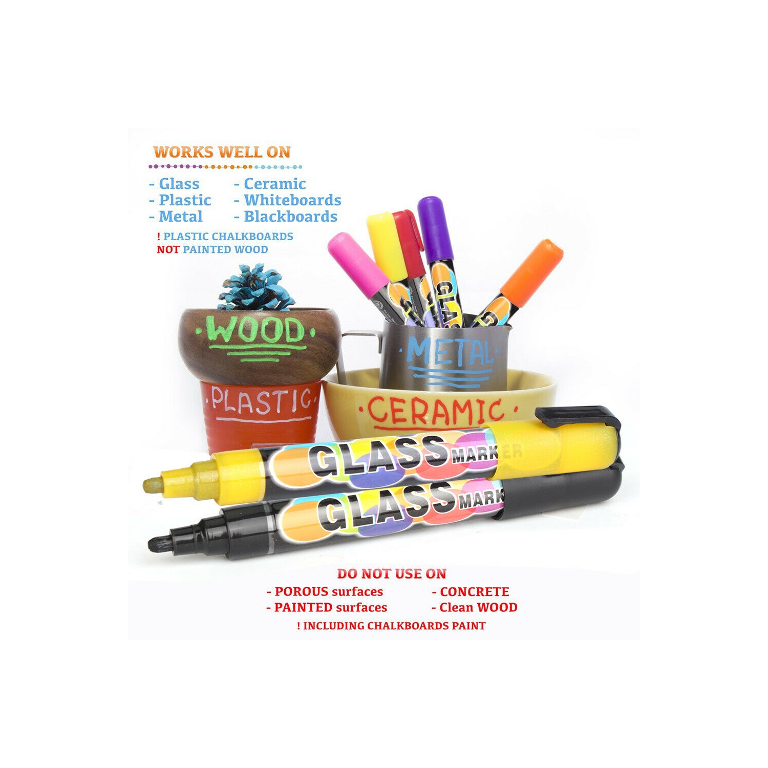 NEW 12 Colors Sets Liquid Chalk Art Marker Pens Boxed Metal Glass LED Writin-6mm