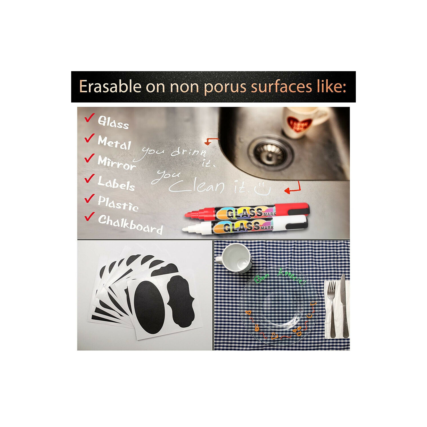 NEW 12 Colors Sets Liquid Chalk Art Marker Pens Boxed Metal Glass LED Writin-6mm