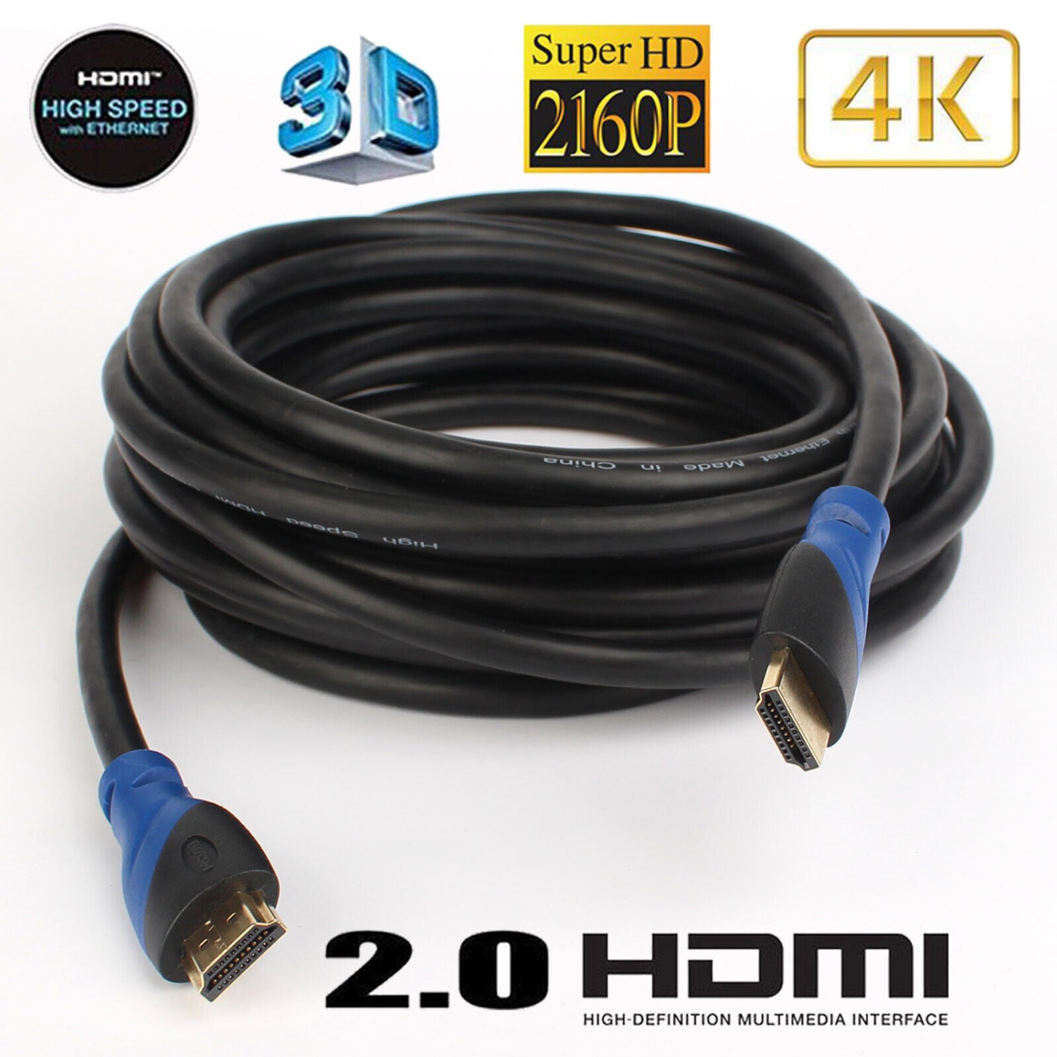 Câble HDMI Ultra HD, CL3, 28 AWG 4K, 18 Gb/s/30 pi de long