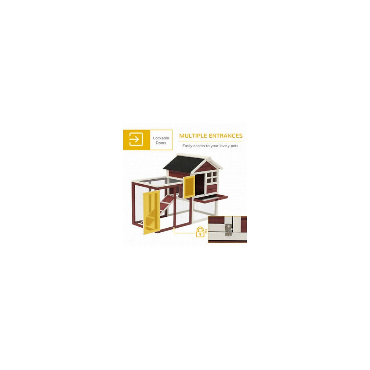 48"x25”x36” Rabbit Hutch Backyard Bunny Cage with Run Brown