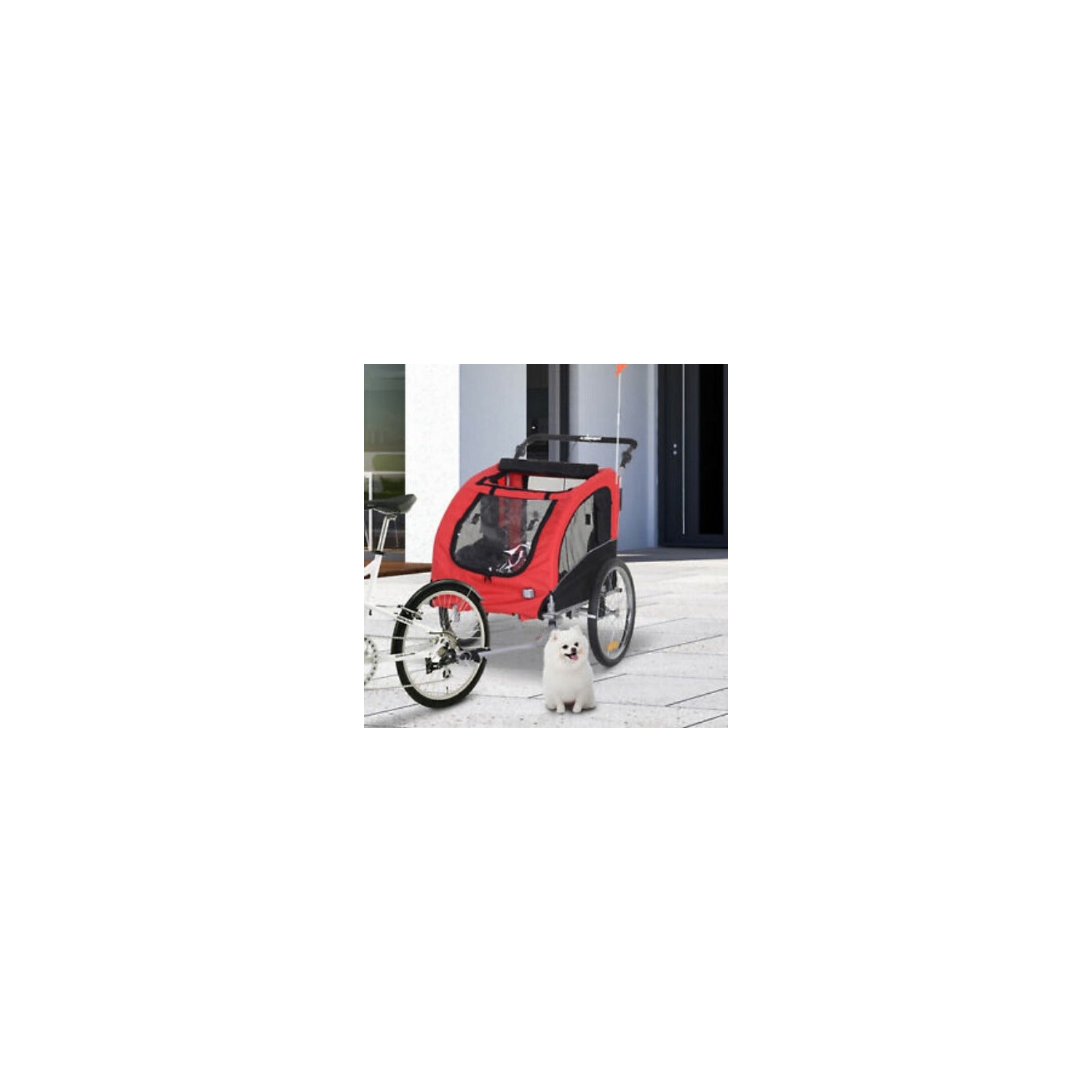 2in1 Pet Dog Bike Bicycle Trailer Stroller Jogger w/Suspension Red Black