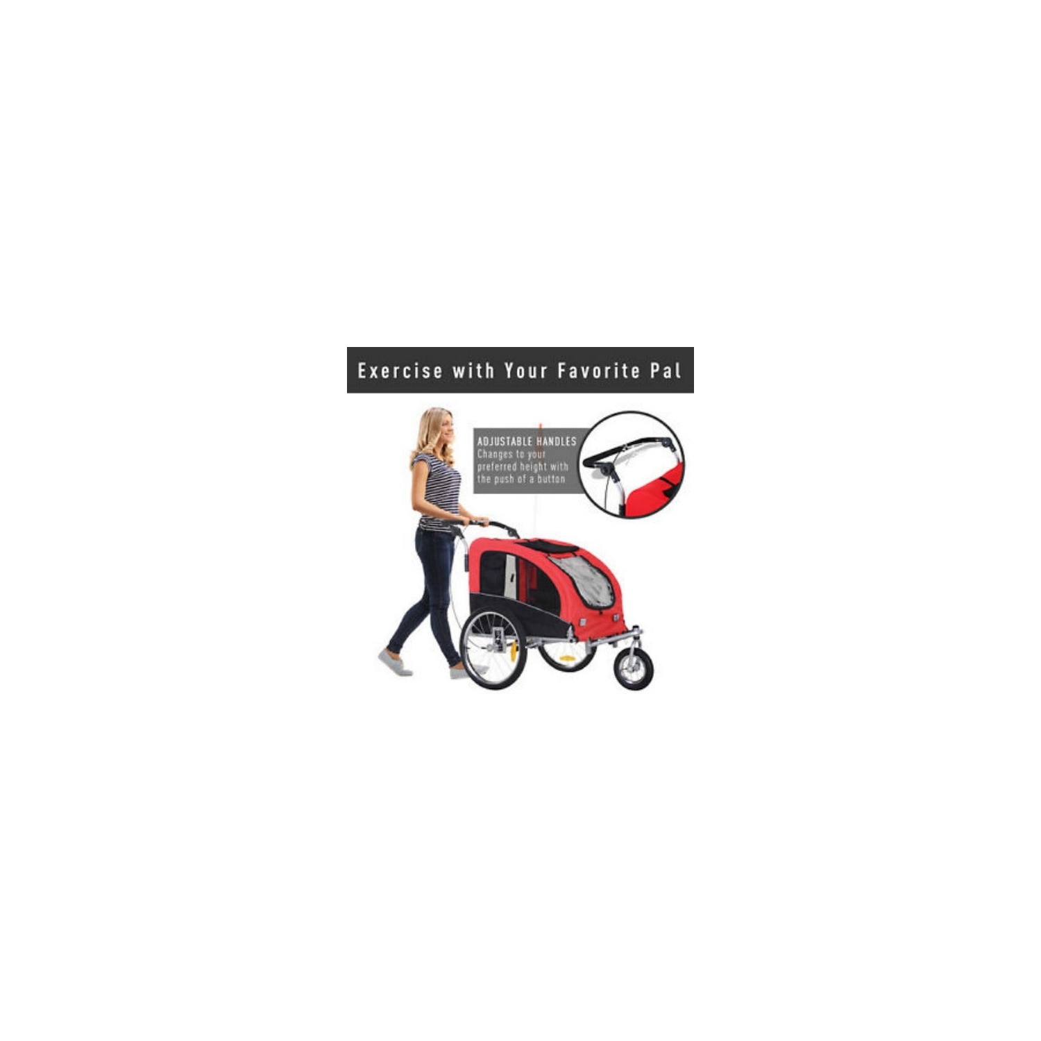 2in1 Pet Dog Bike Bicycle Trailer Stroller Jogger w/Suspension Red Black