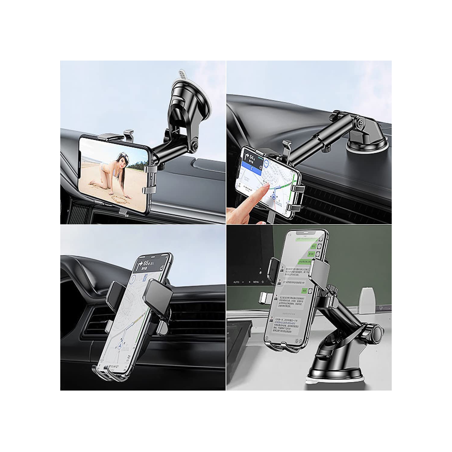 Car Phone Mount, Long Arm Suction Cup Phone Holder for Car Dashboard Windshield Air Vent Hands Free Clip Cell Phone Holder Compatible with All Mobile