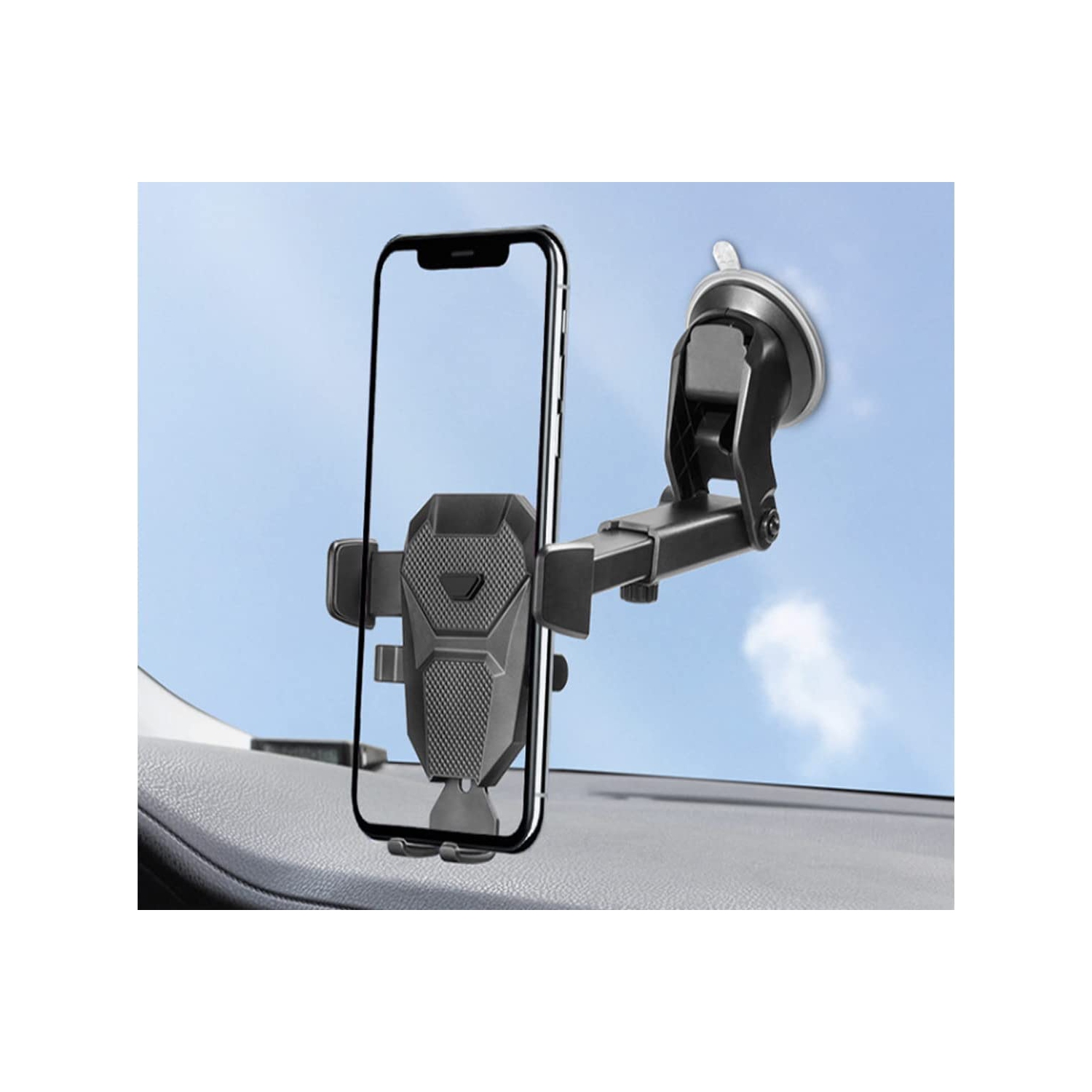Car Phone Mount, Long Arm Suction Cup Phone Holder for Car Dashboard Windshield Air Vent Hands Free Clip Cell Phone Holder Compatible with All Mobile