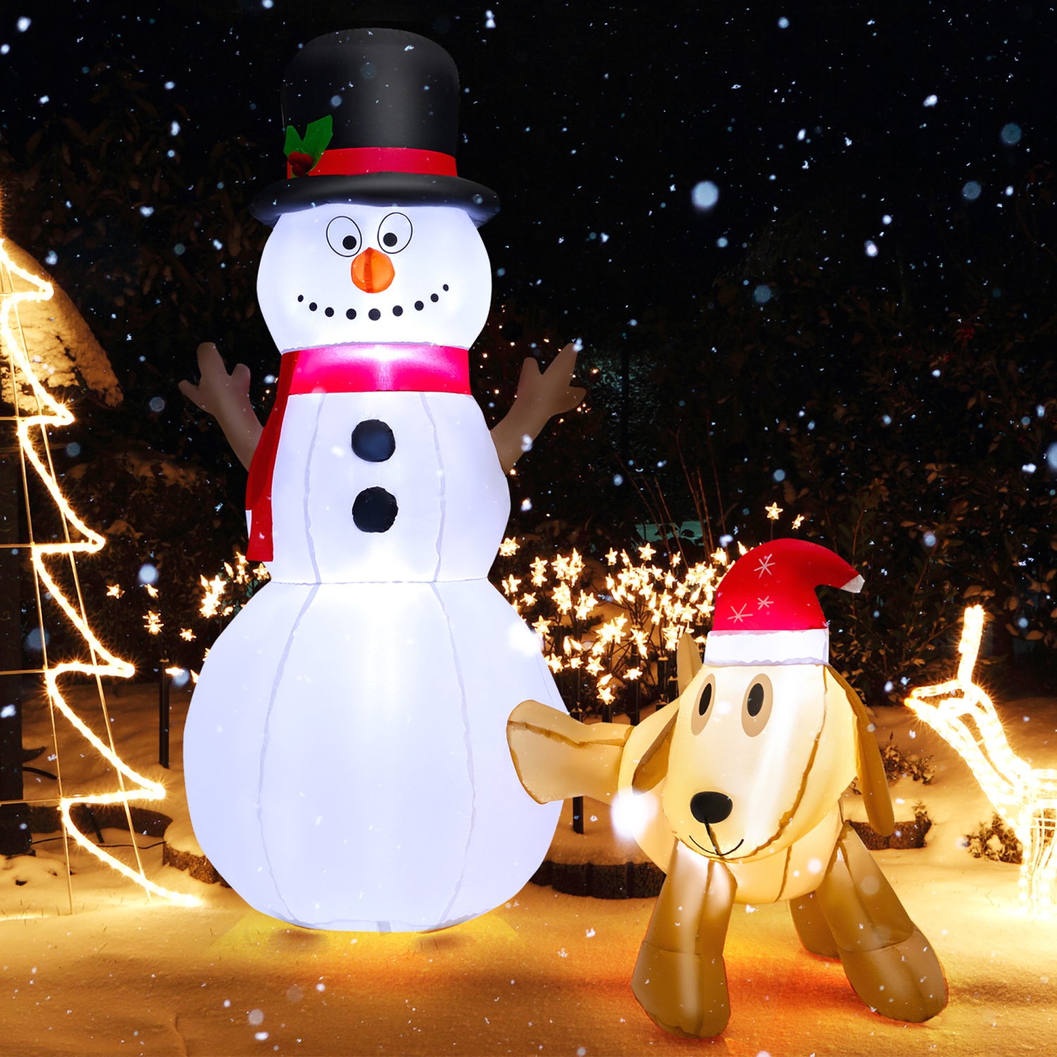 Gymax 6FT Inflatable Christmas Snowman With Dog Holiday Decor w/ Bright LED Lights
