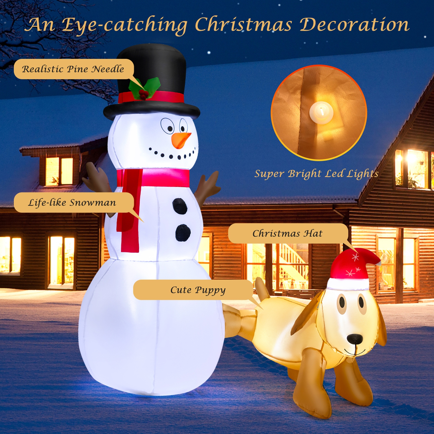 Gymax 6FT Inflatable Christmas Snowman With Dog Holiday Decor w/ Bright LED Lights