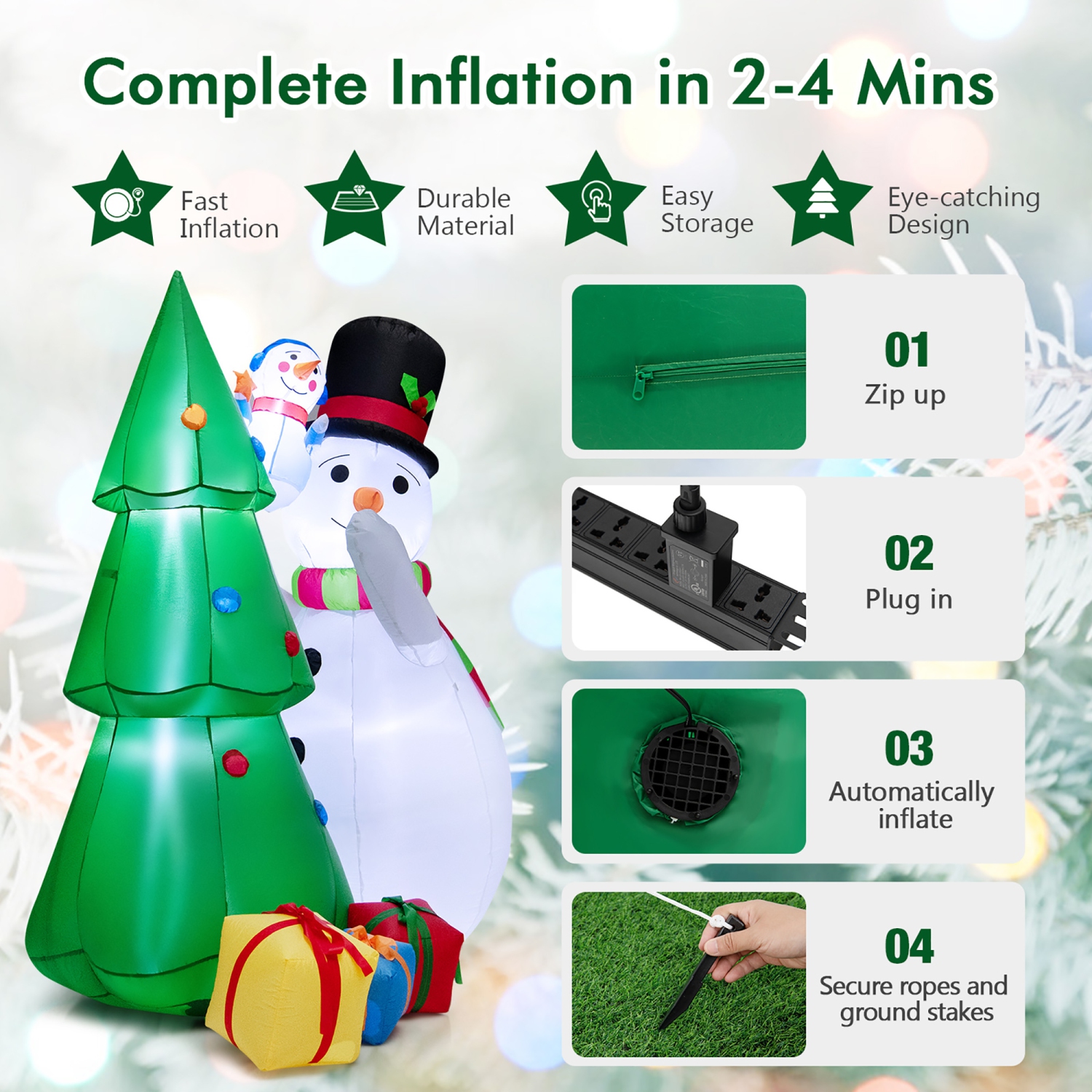 Gymax 6FT Inflatable Christmas Tree with Snowmen & Gift Boxes Decoration w/ Bright LED Lights
