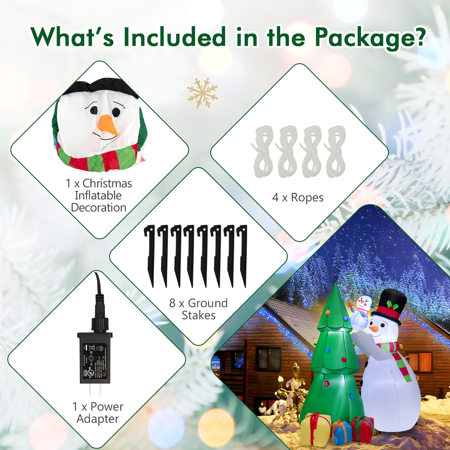 Gymax 6FT Inflatable Christmas Tree with Snowmen & Gift Boxes Decoration w/ Bright LED Lights
