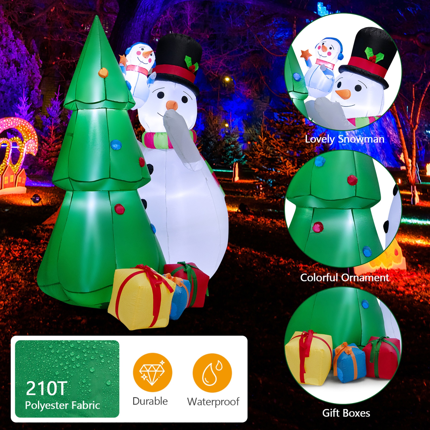 Gymax 6FT Inflatable Christmas Tree with Snowmen & Gift Boxes Decoration w/ Bright LED Lights
