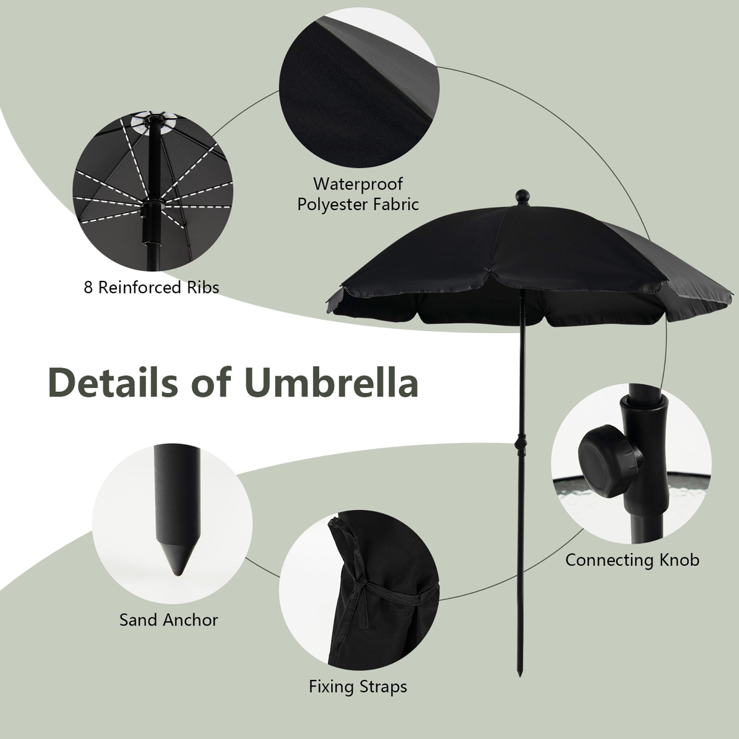 Gymax 6PCS Patio Garden Dining Set w/ Round Table & 4 Folding Chairs & Tiltable Umbrella