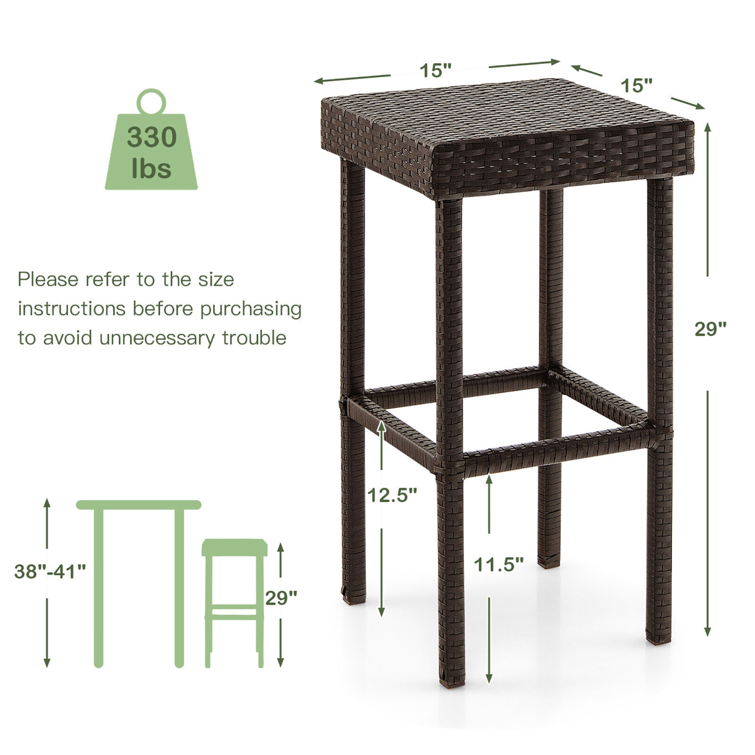 Gymax Patio 4 PCS Rattan Wicker Bar Stool Chairs Counter Height Barstools