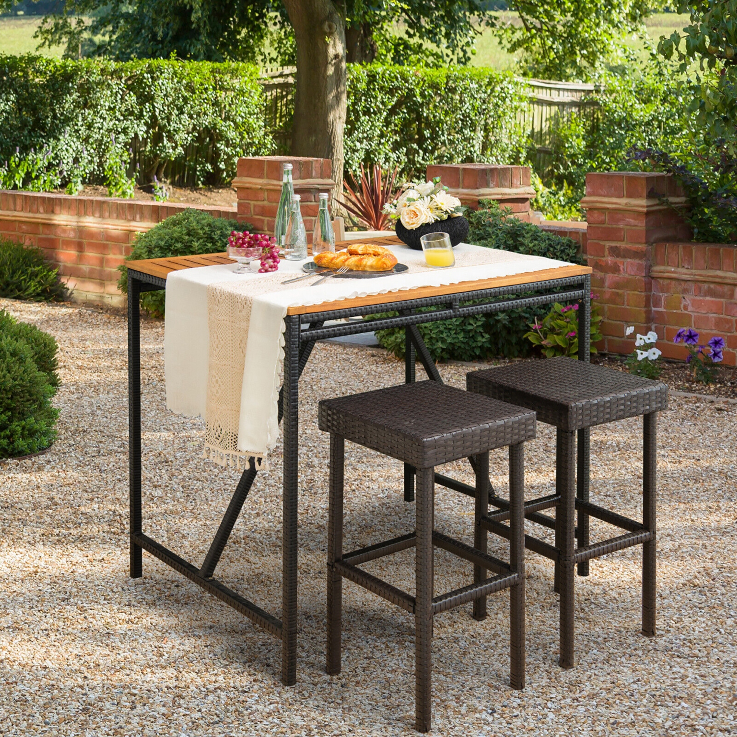 Gymax Patio 4 PCS Rattan Wicker Bar Stool Chairs Counter Height Barstools