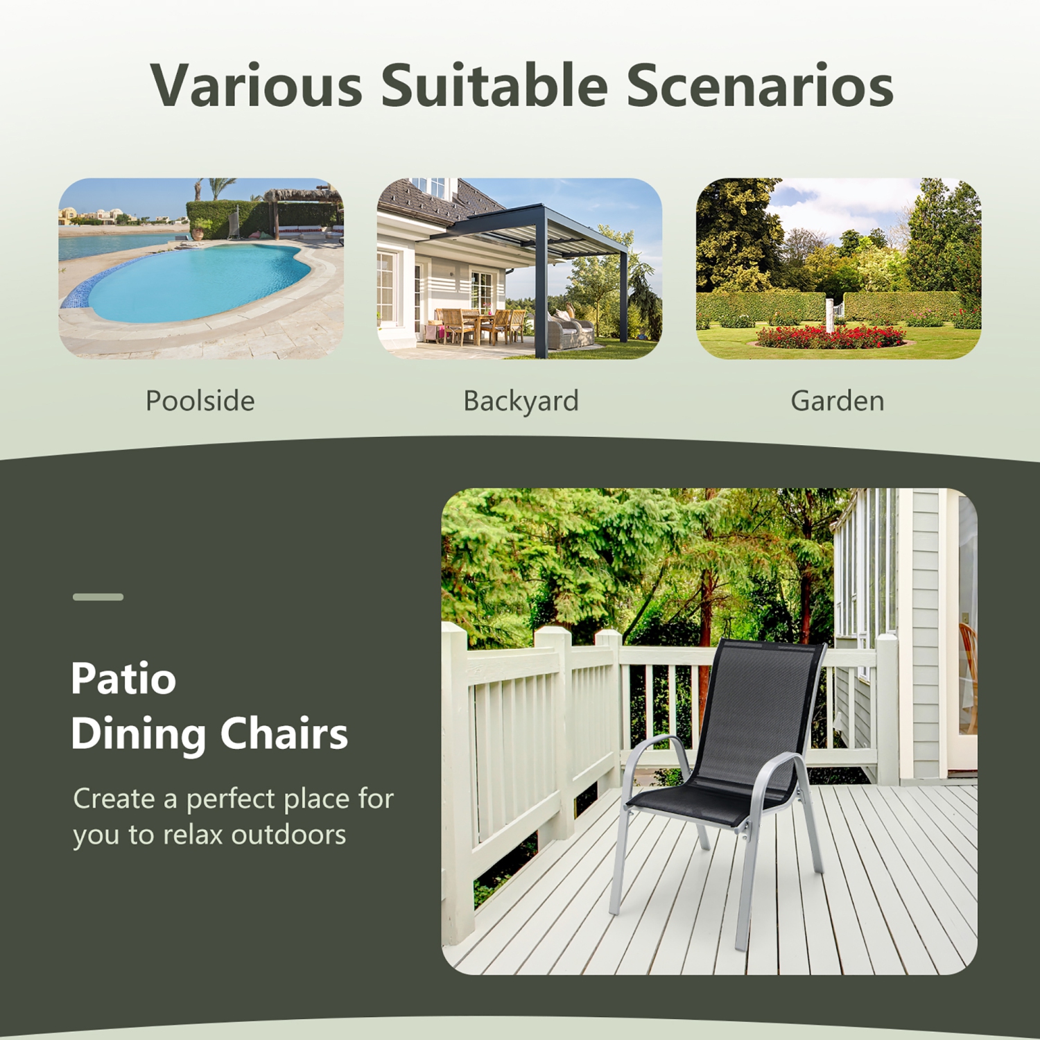 Gymax 4PCS Patio Stacking Dining Chairs w/ Curved Armrests & Breathable Seat Fabric