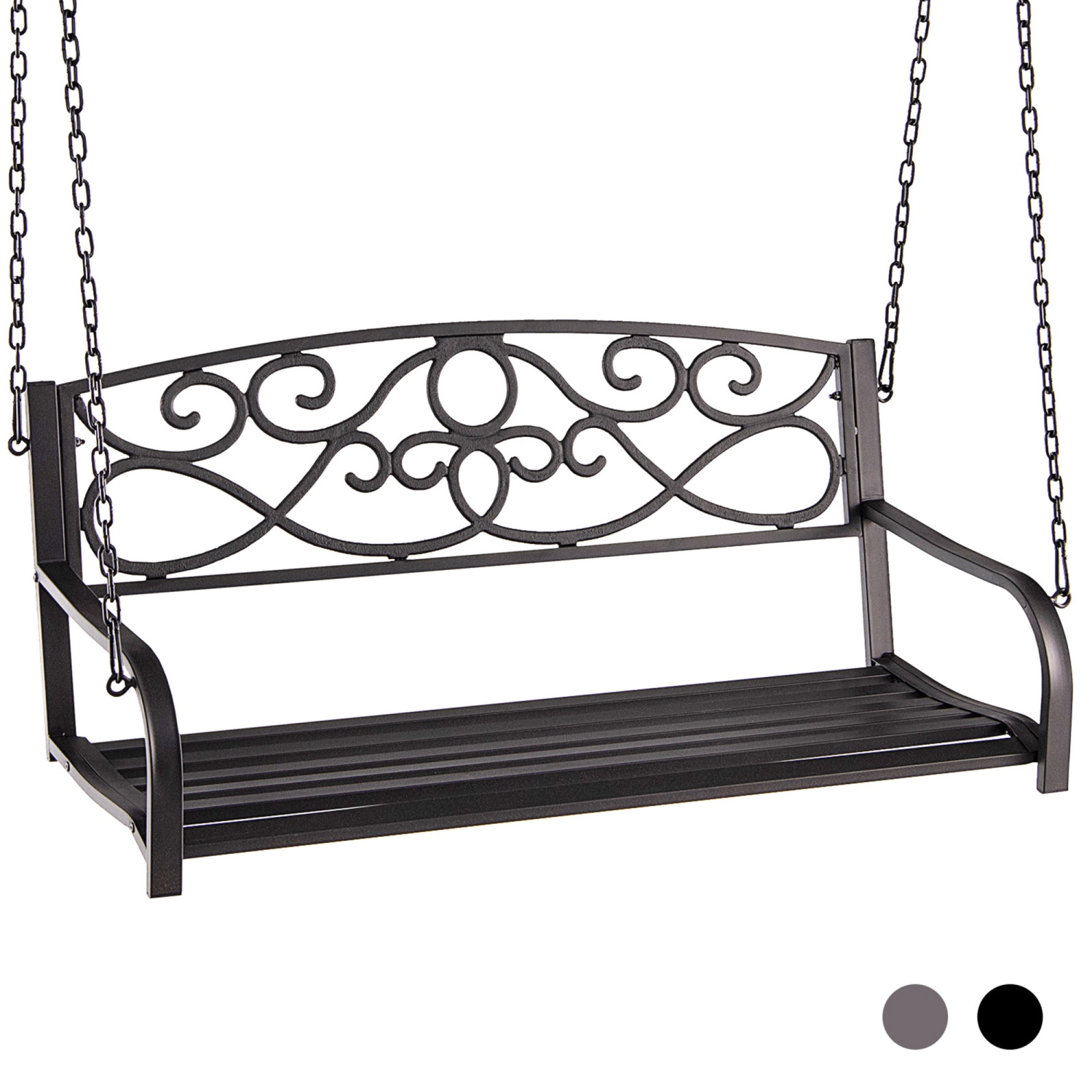 Gymax Patio Hanging Porch Swing Outdoor 2-Person Metal Swing Bench Chair w/ Chains