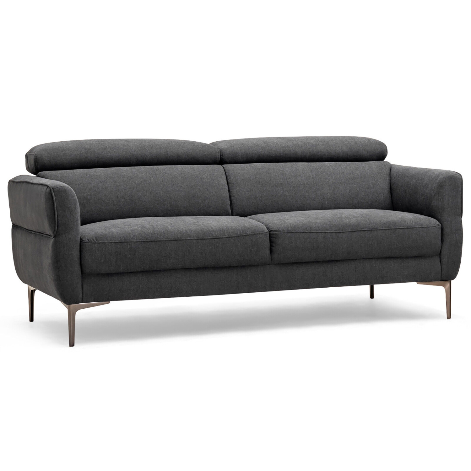 Gymax Modern Loveseat 72.5'' Fabric Sofa Couch w/ Adjustable Headrest & Metal Legs
