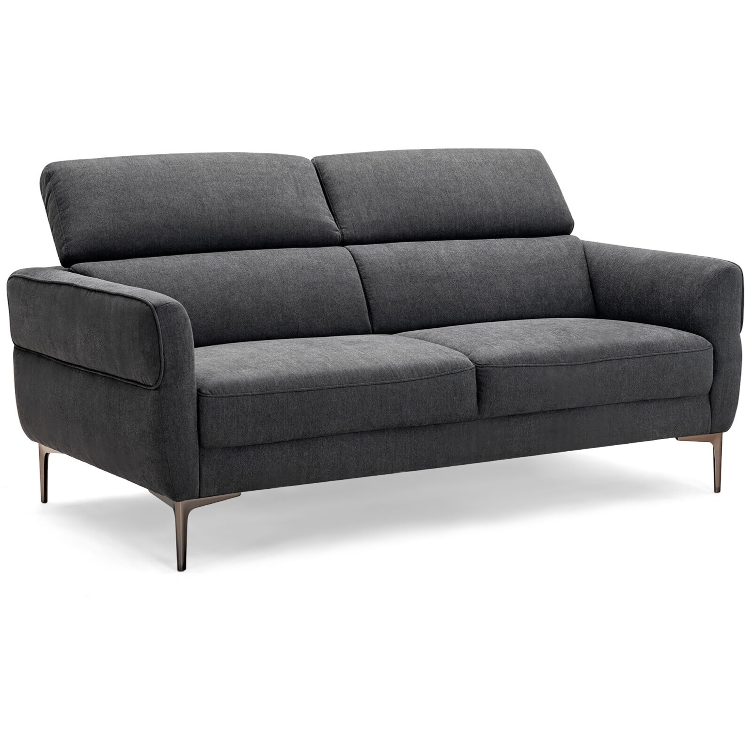 Gymax Modern Loveseat 72.5'' Fabric Sofa Couch w/ Adjustable Headrest & Metal Legs