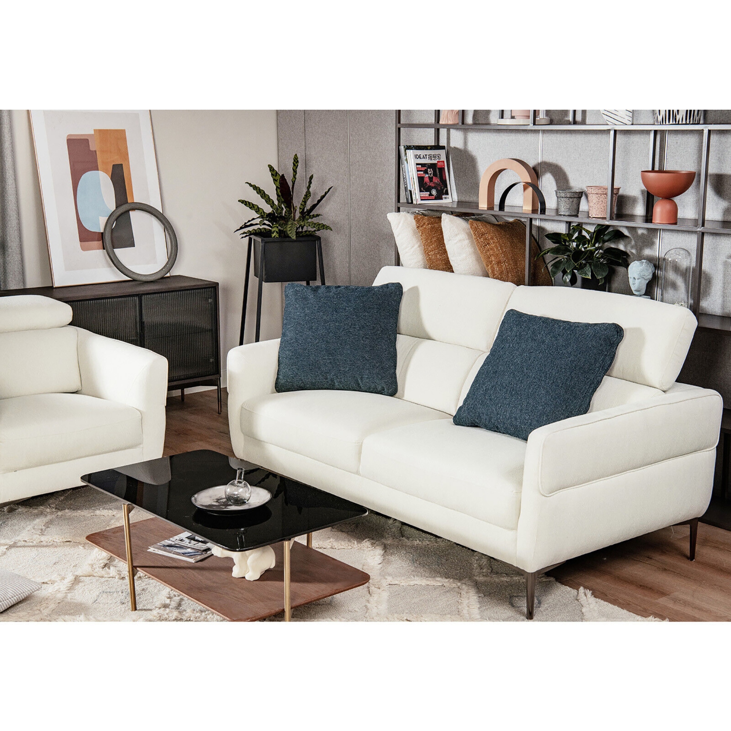 Gymax Modern Loveseat 72.5'' Fabric Sofa Couch w/ Adjustable Headrest & Metal Legs