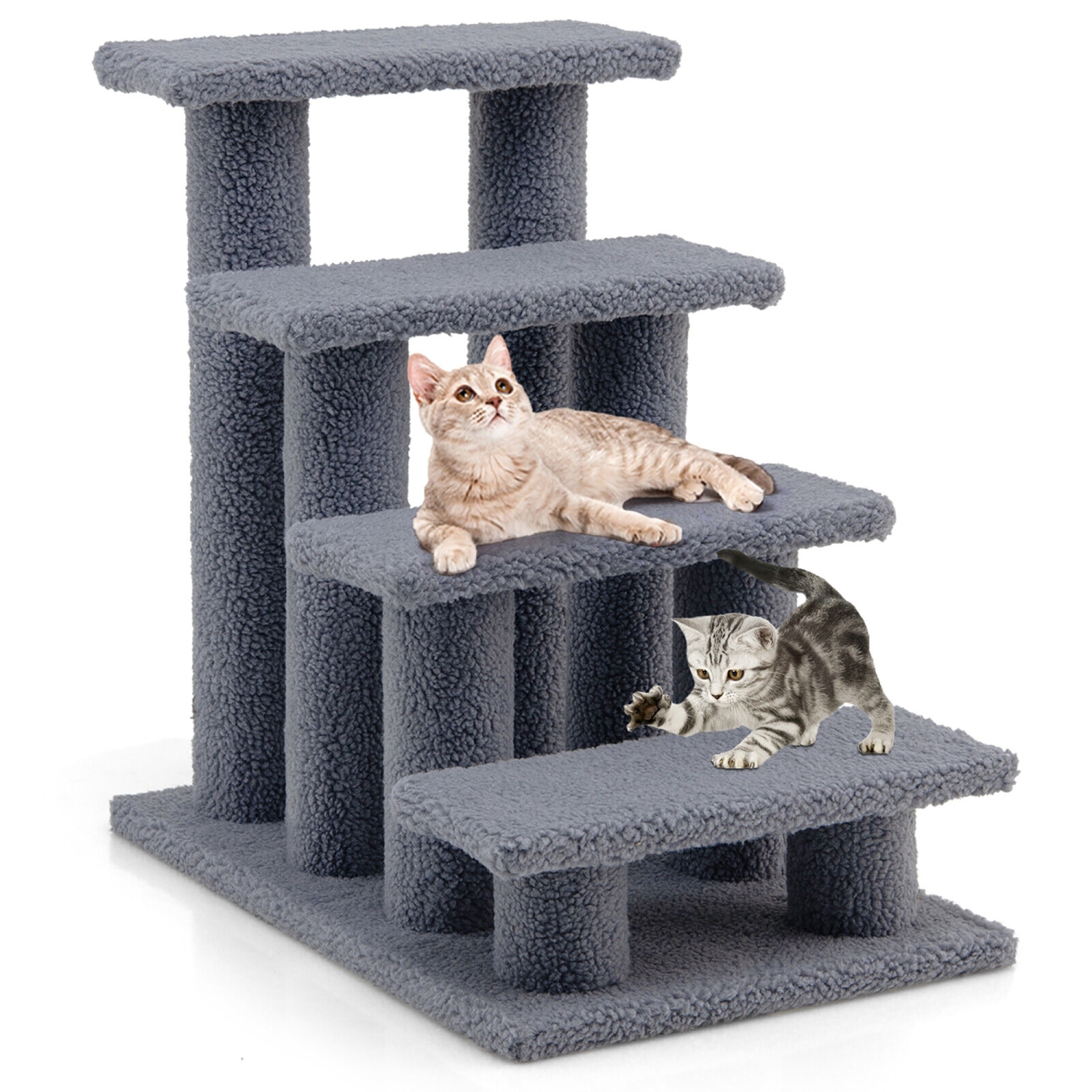 Gymax 24'' 4-Step Pet Stairs Carpeted Ladder Ramp 8 Scratching Post Cat Tree Climber