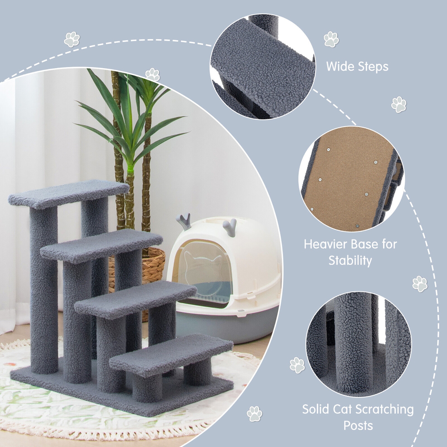Gymax 24'' 4-Step Pet Stairs Carpeted Ladder Ramp 8 Scratching Post Cat Tree Climber