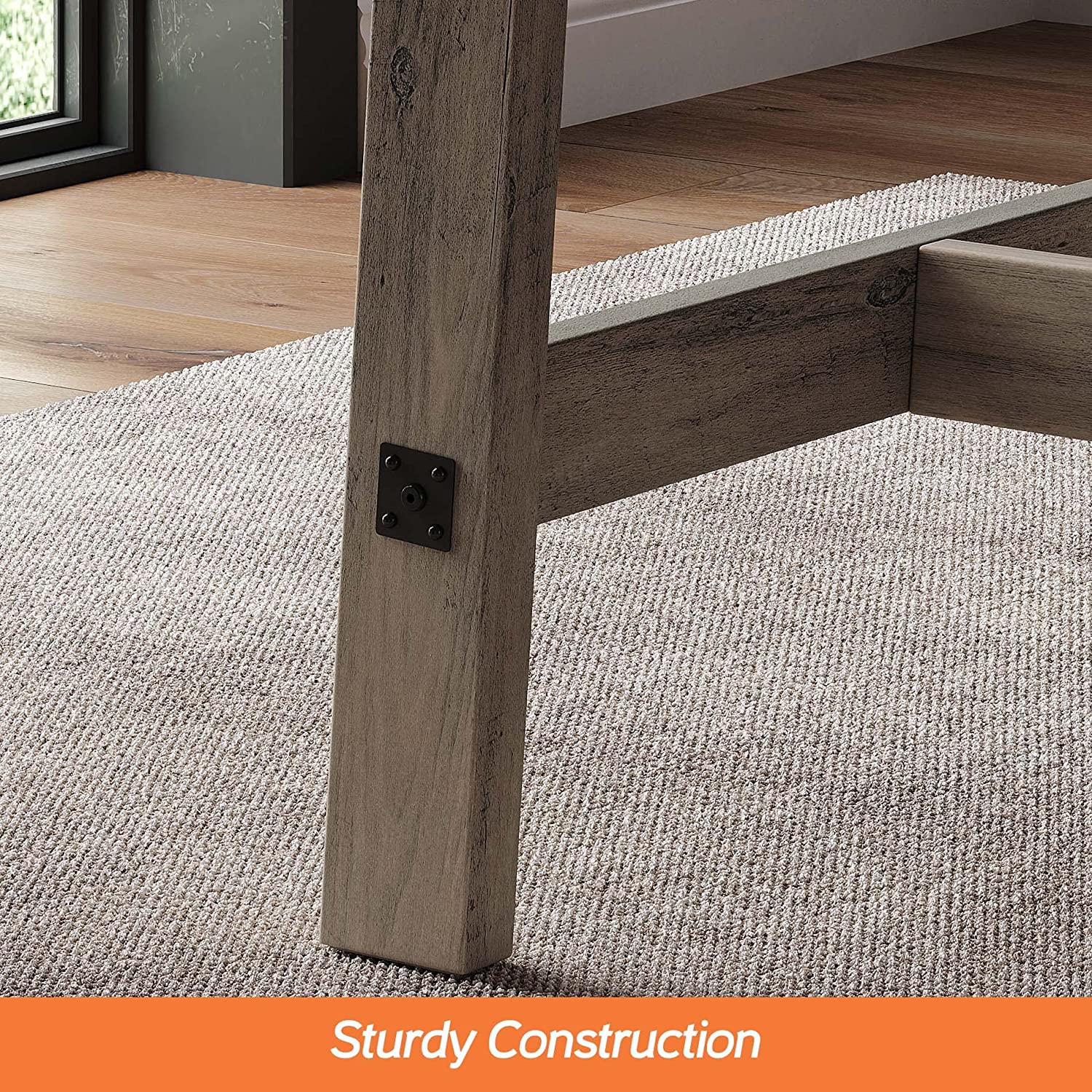 WAMPAT Farmhouse Dining Room Table for 6 Person, 67.7 Inch Rectangular Wood Modern Kitchen Table with Metal Decor and Footrest, Rustic Grey