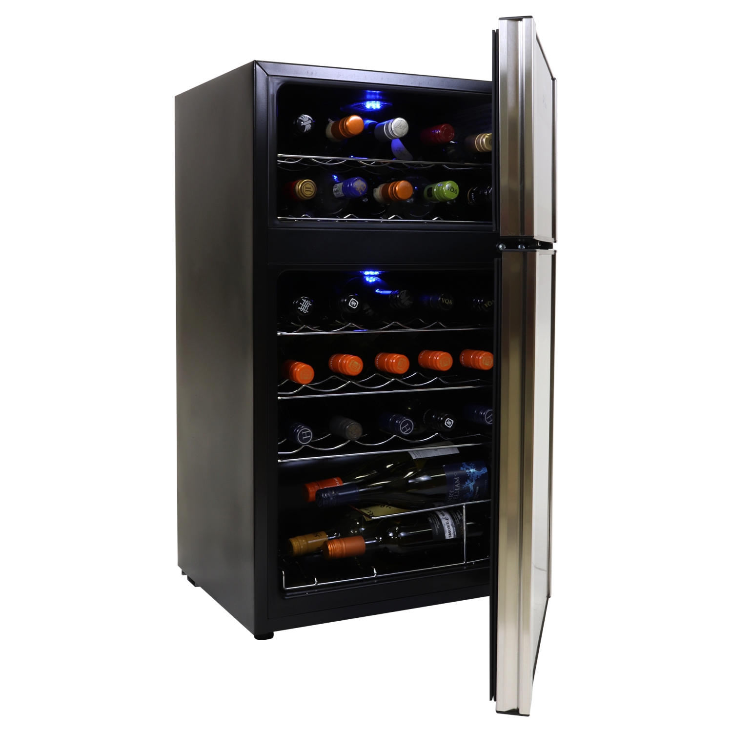 Koolatron 29 Bottle Dual Zone Wine Cooler, Black, Compressor Wine Fridge, Freestanding Wine Cellar, Red, White, Sparkling Wine Storage in Home Bar,
