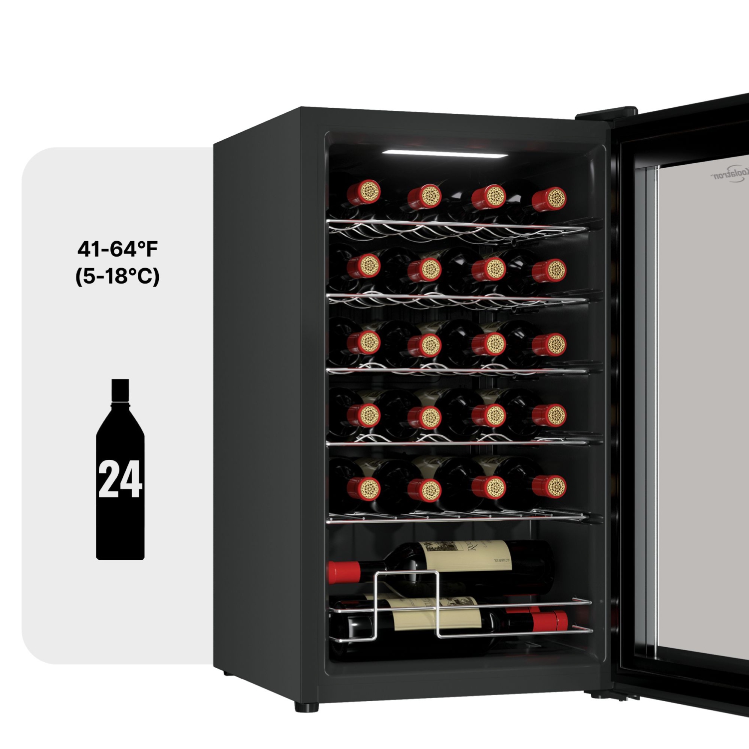 Koolatron 24 Bottle Wine Cooler Black 2.4 cu ft Freestanding Compressor Wine Fridge