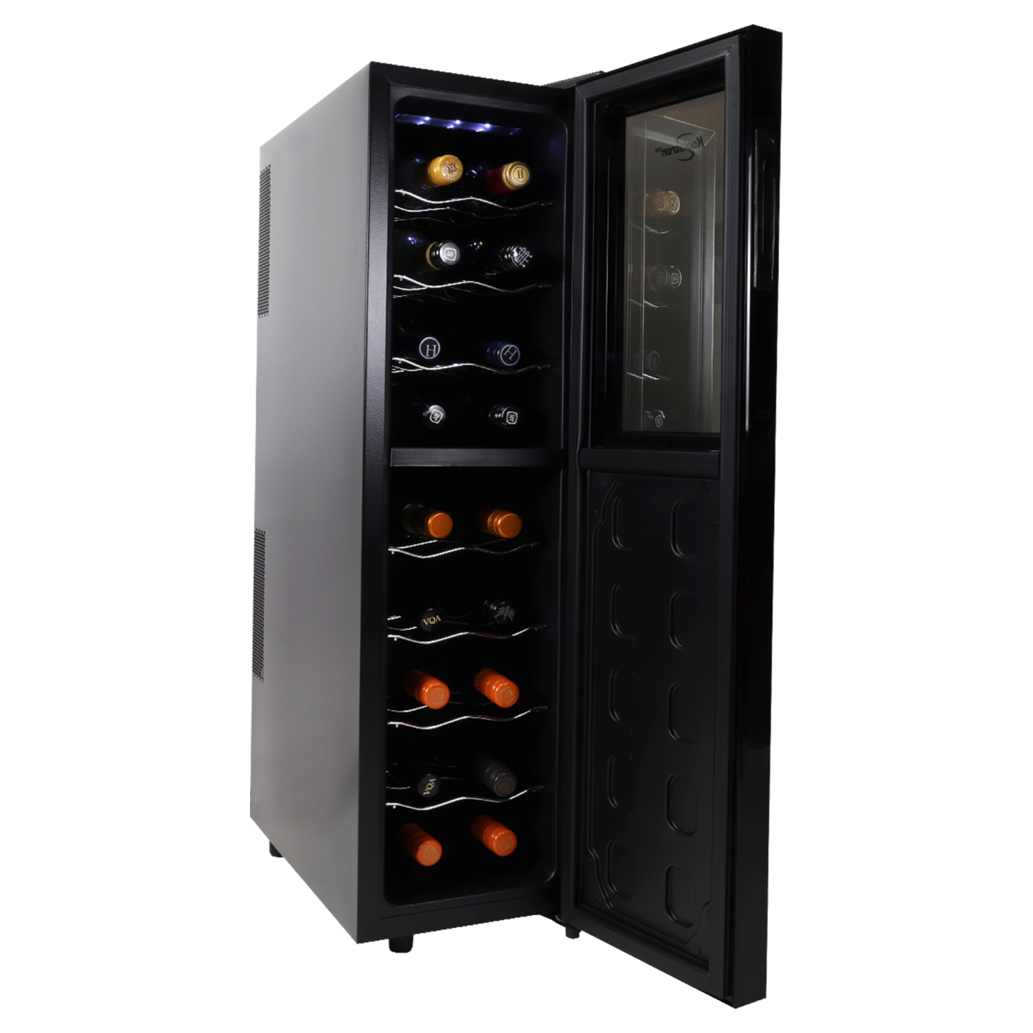Koolatron 18 Bottle Slim Dual Zone Wine Cooler, Black Wine Fridge, Freestanding Wine Cellar, Red, White, Sparkling Wine Storage for Home Bar,