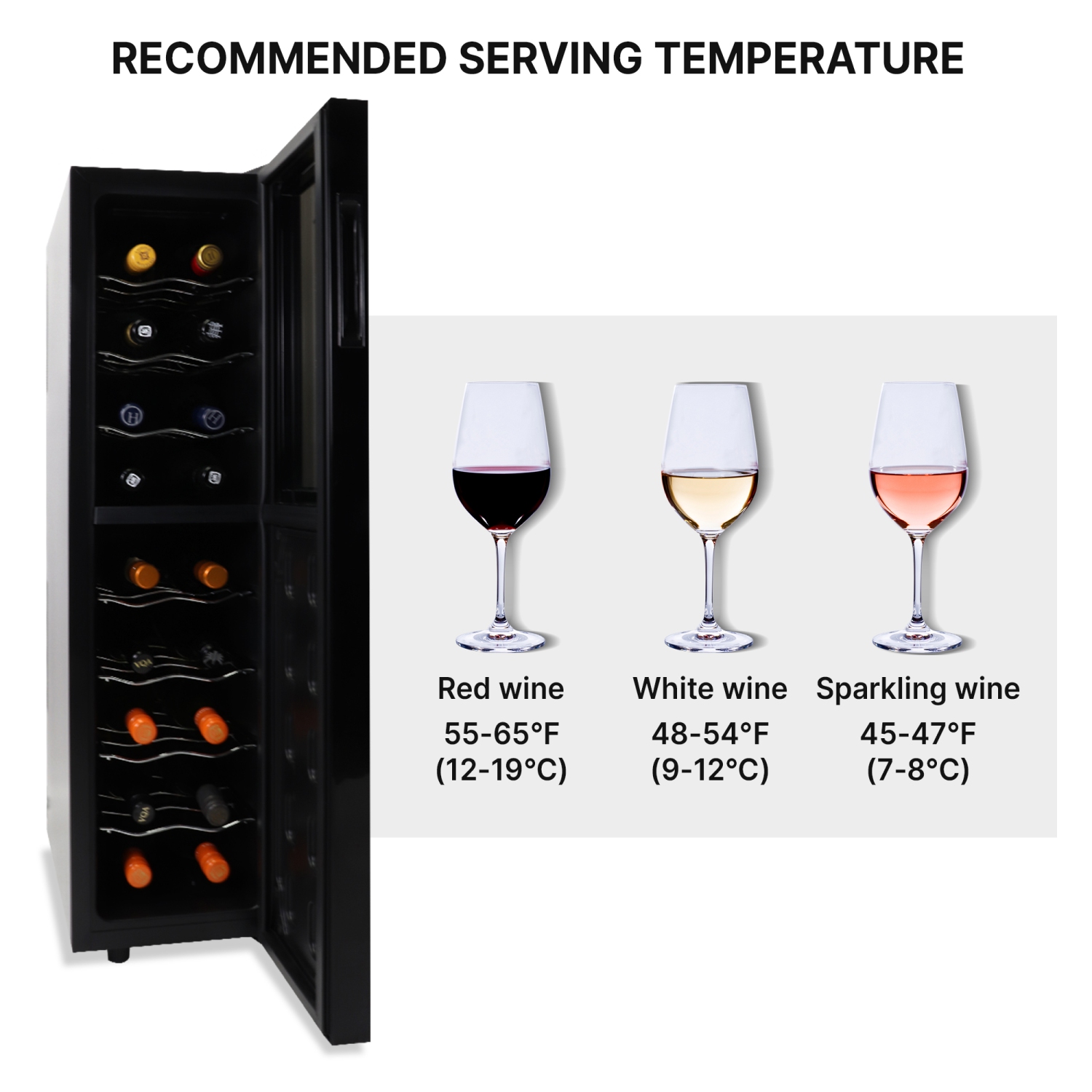 Koolatron 18 Bottle Slim Dual Zone Wine Cooler, Black Wine Fridge, Freestanding Wine Cellar, Red, White, Sparkling Wine Storage for Home Bar,