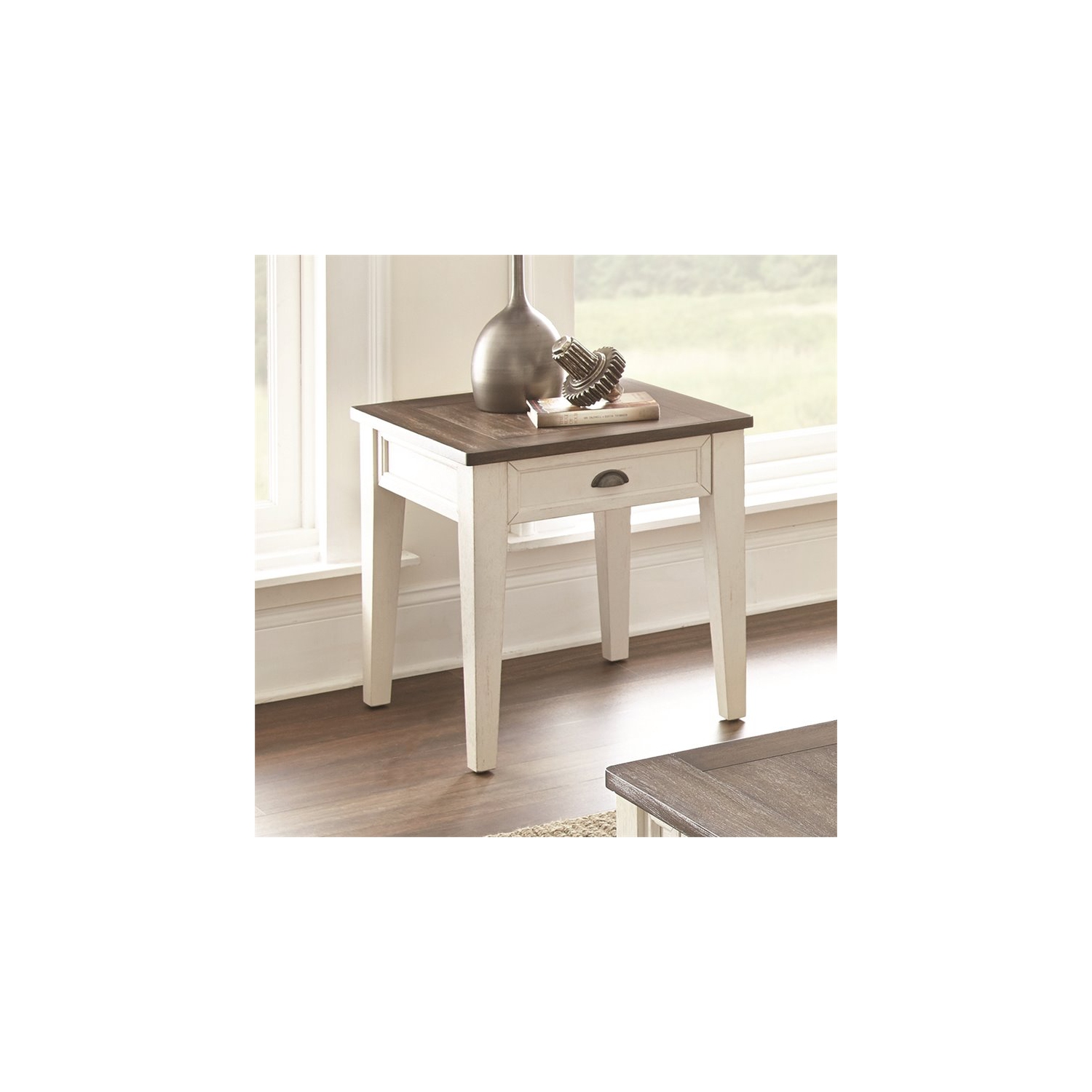 Cayla 1 Drawer End Table in Dark Oak and White