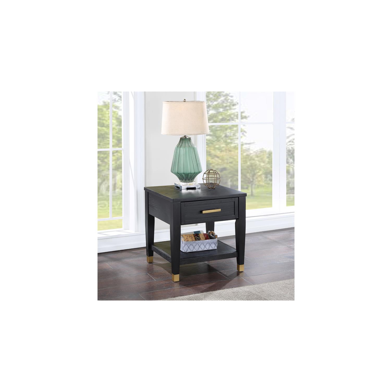 Yves Rubbed Charcoal Wood 1-drawer End Table