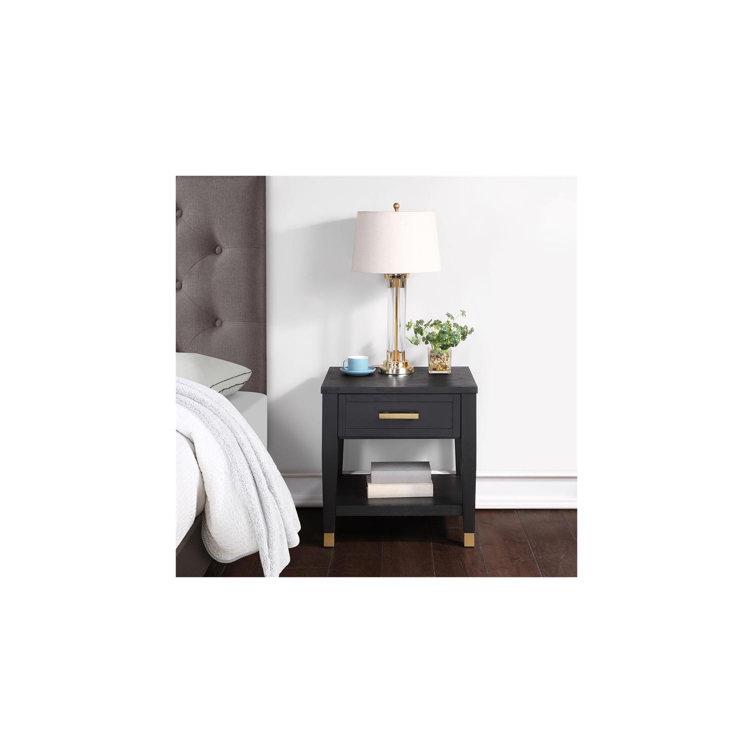 Yves Rubbed Charcoal Wood 1-drawer End Table