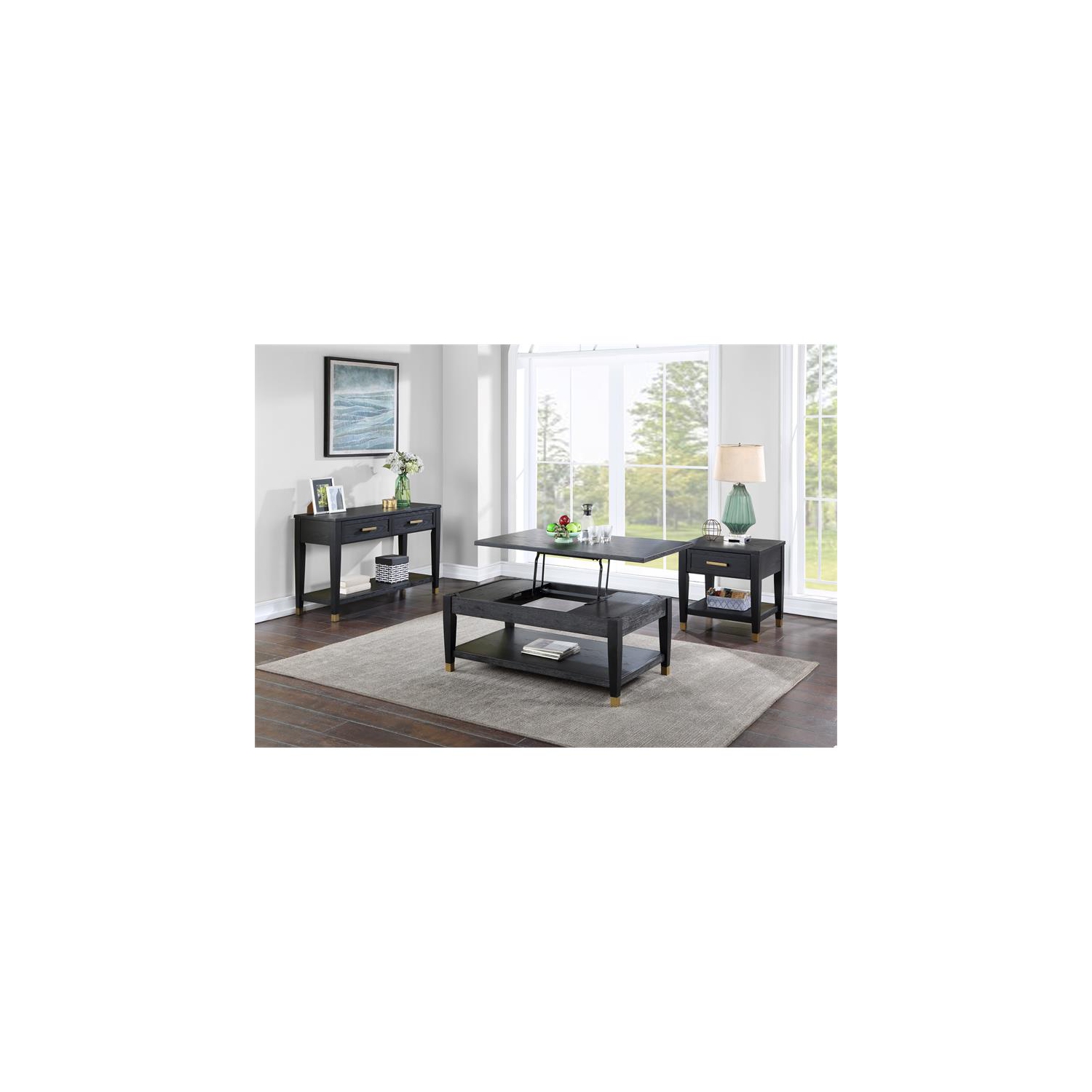 Yves Rubbed Charcoal Wood 1-drawer End Table