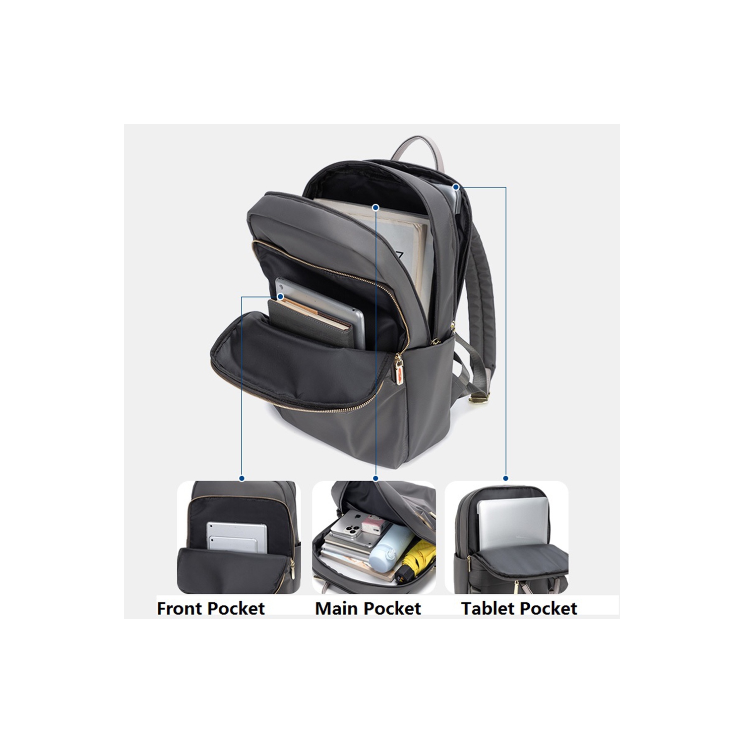 navor Backpack for Girls/Women Waterproof Daypack Casual Laptop Bag Convertible Business/Travel Backpack/Handbag -Gray Goose