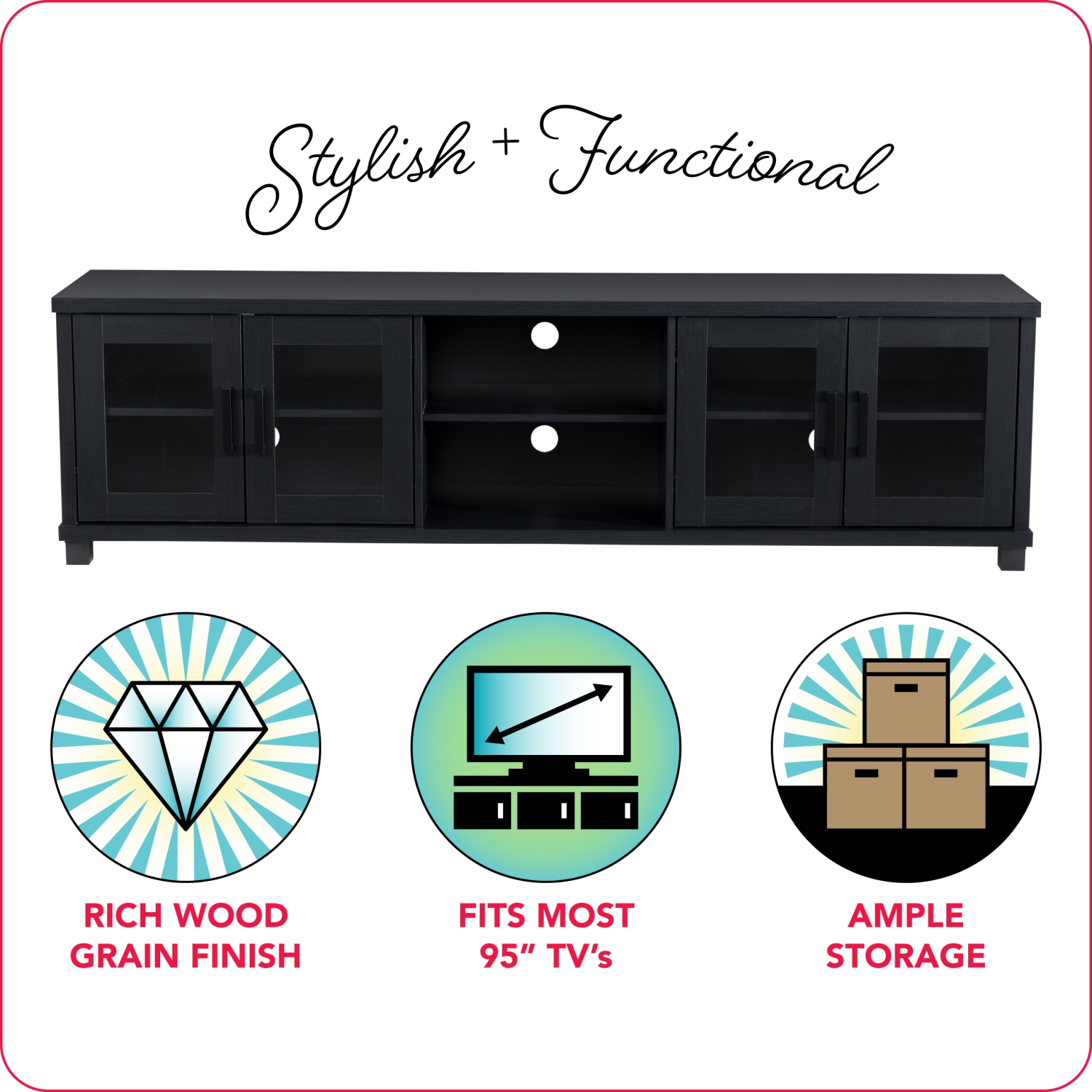 CorLiving Fremont Modern Black TV Stand with Storage Cabinets, TV Table Stand - TVs up to 95"