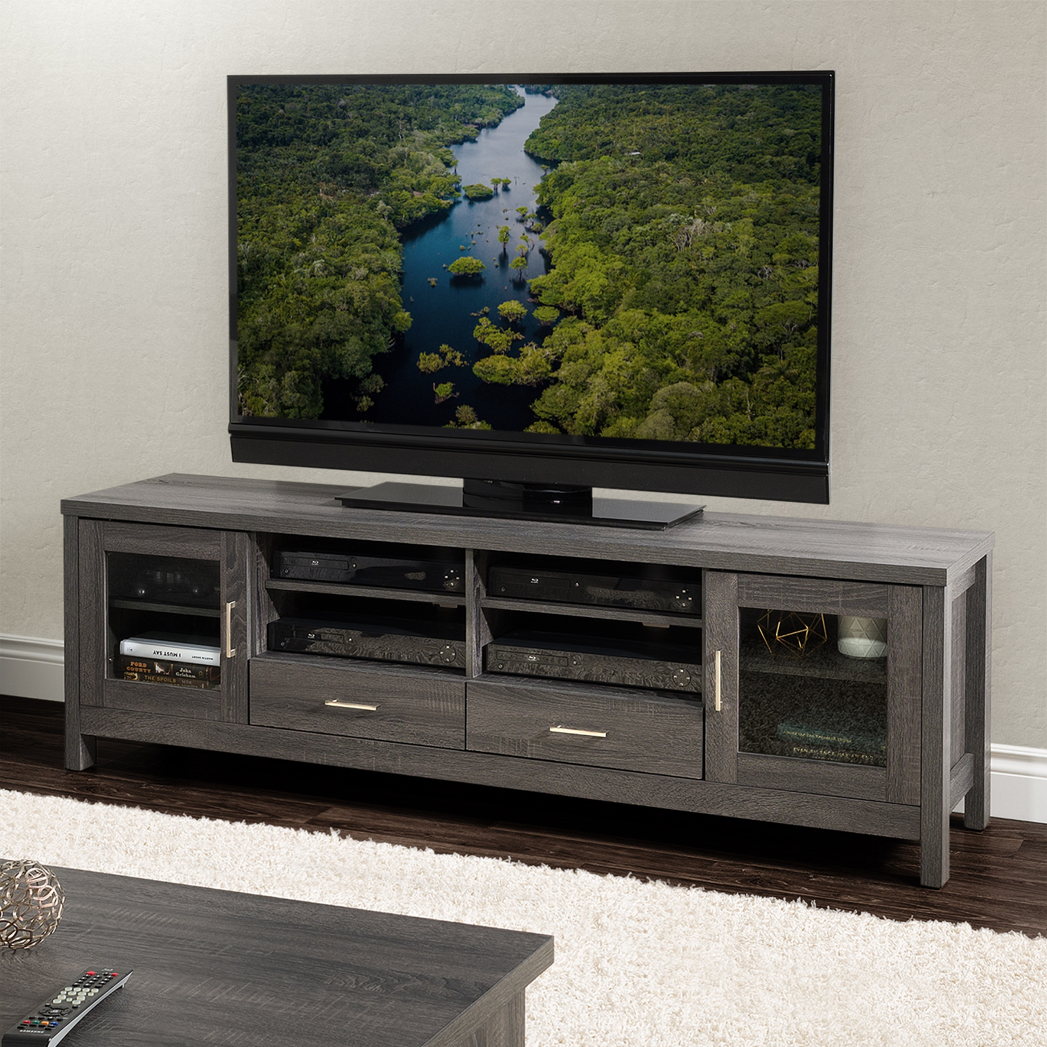 CorLiving THW-720-B Hollywood Dark Grey TV Cabinet, for TVs up to 85"