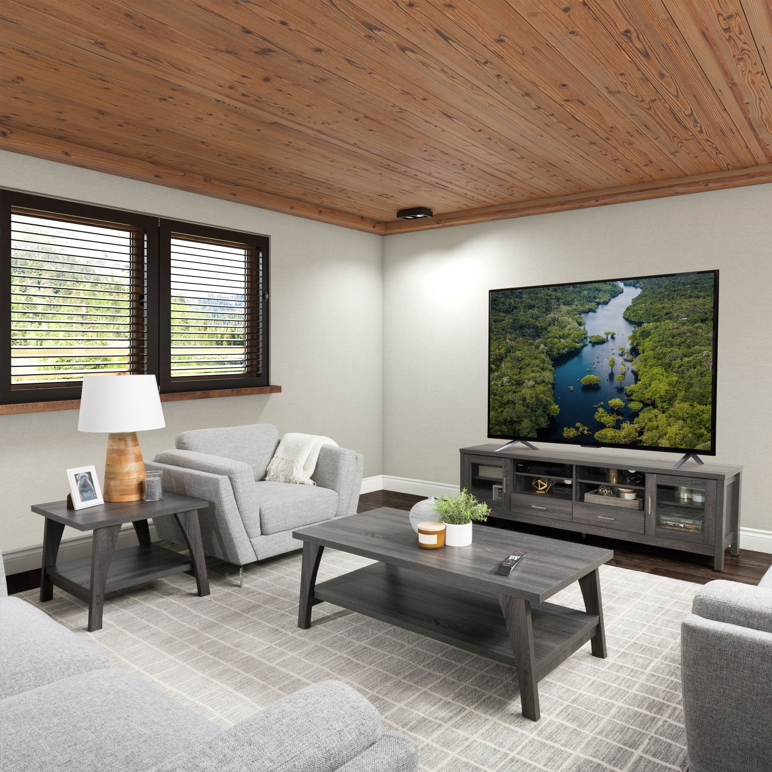 CorLiving THW-720-B Hollywood Dark Grey TV Cabinet, for TVs up to 85"