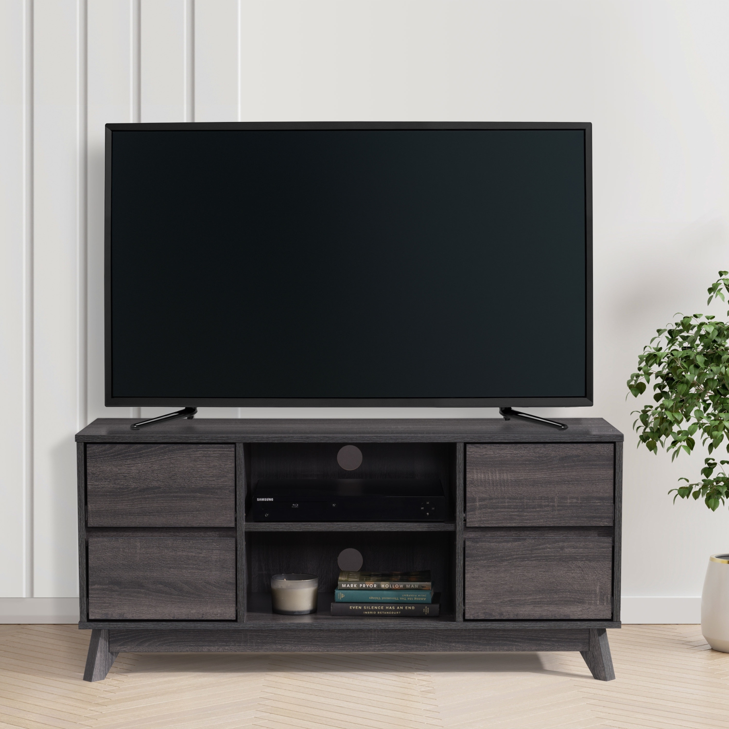 CorLiving THW-540-B Hollywood Dark Grey Wood Grain TV Stand with Drawers for TVs up to 55"