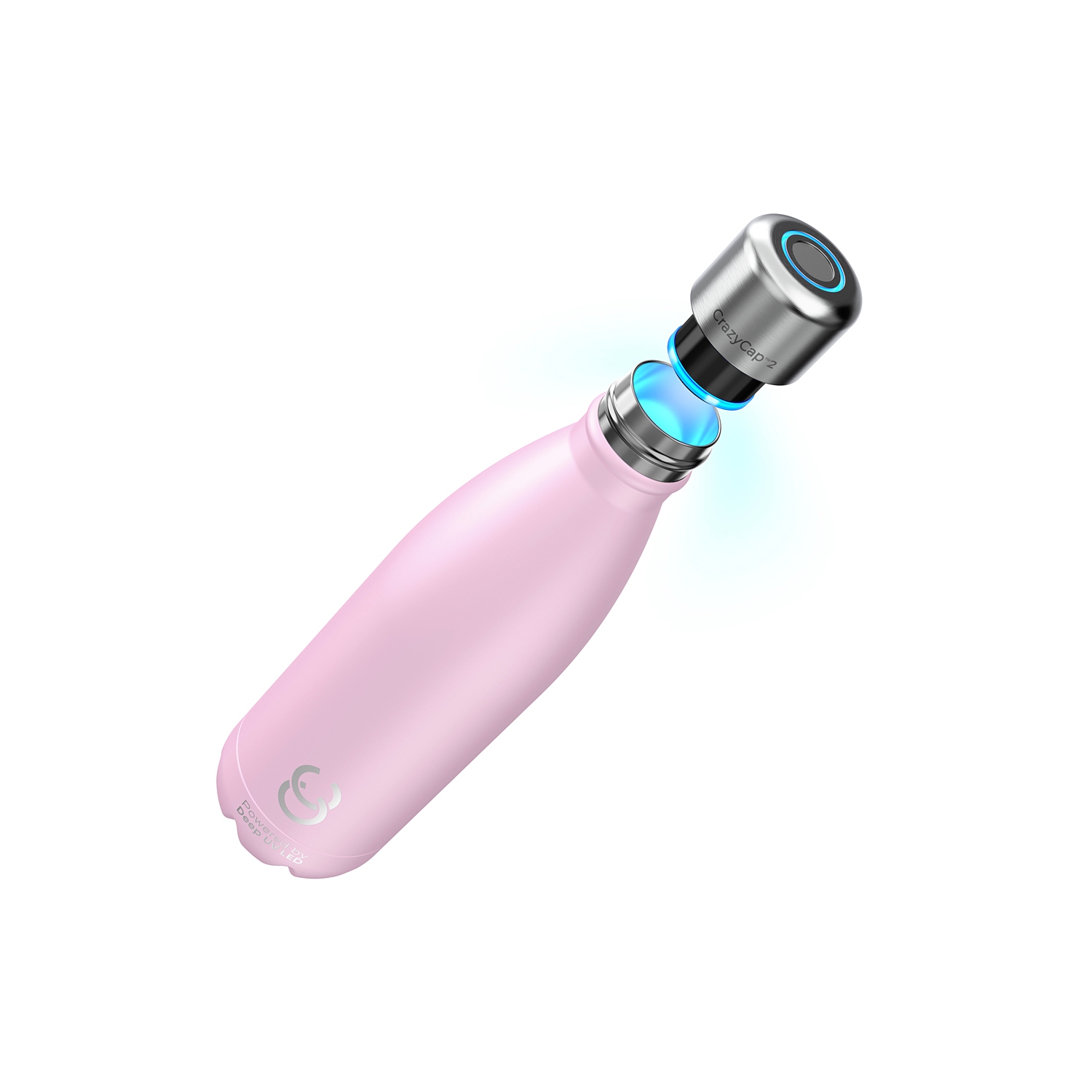 CrazyCap 2.0 Purificateur d'eau UV et bouteille d'eau isotherme autonettoyante en acier inoxydable - Blush 500 ml