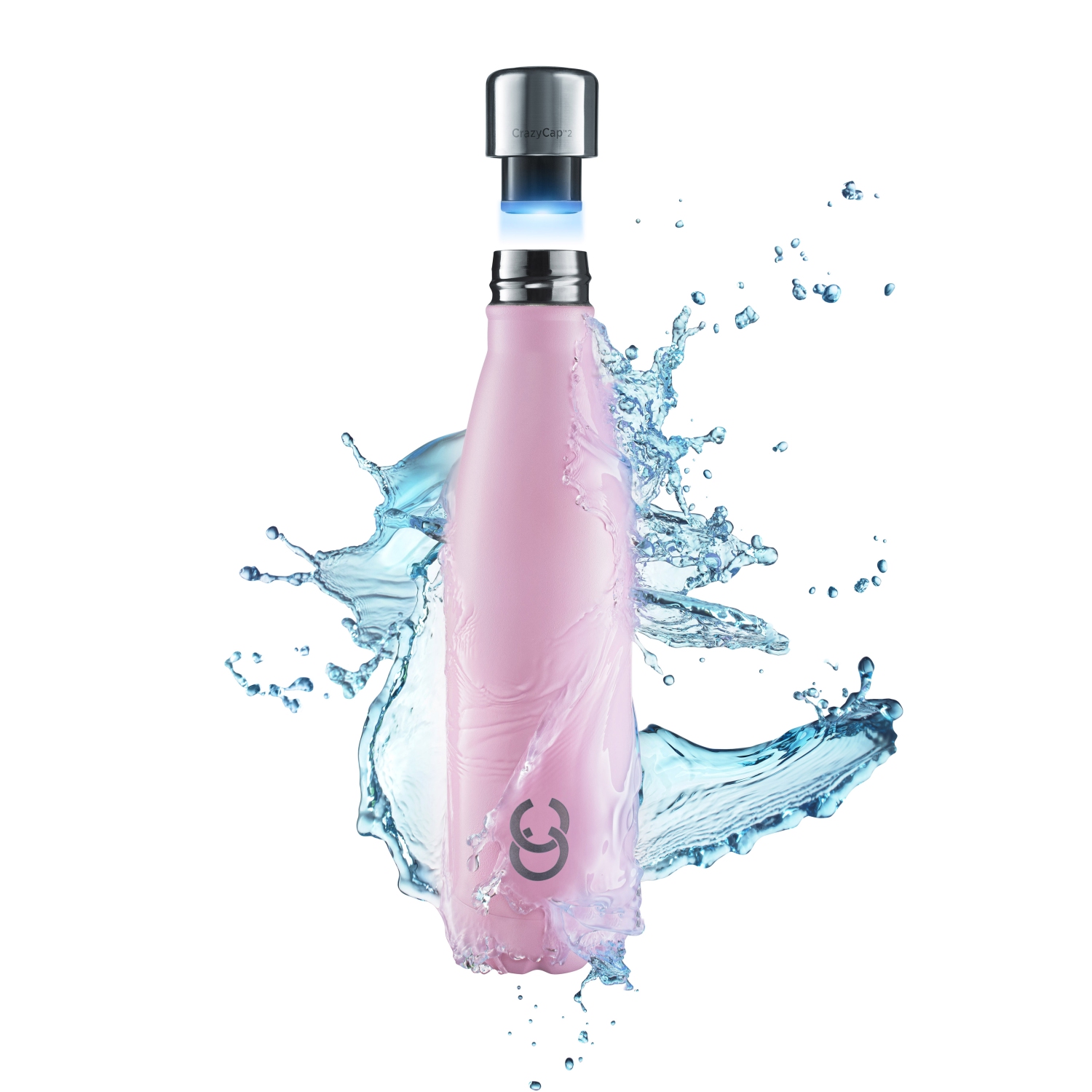 CrazyCap 2.0 Purificateur d'eau UV et bouteille d'eau isotherme autonettoyante en acier inoxydable - Blush 500 ml