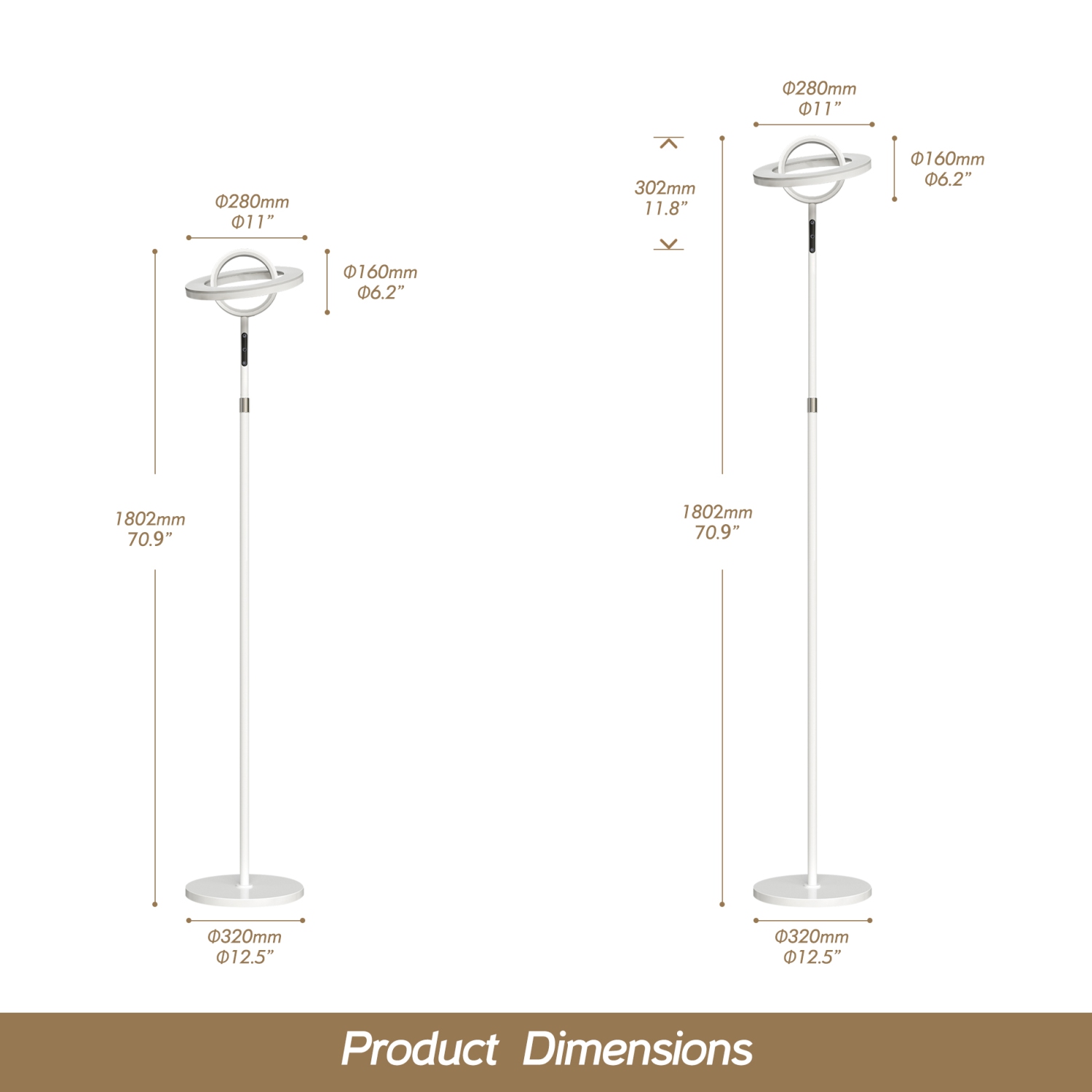 WAMPAT White Floor Lamp, 30W/3000LM LED Modern Torchiere Bright Lamps, Height Adjustable Tall Standing Light for Bedroom Living Room, Remote&Touch