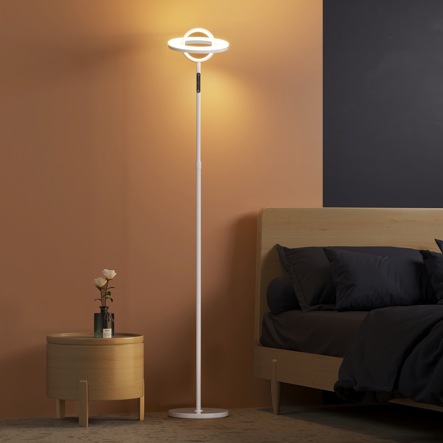 WAMPAT White Floor Lamp, 30W/3000LM LED Modern Torchiere Bright Lamps, Height Adjustable Tall Standing Light for Bedroom Living Room, Remote&Touch